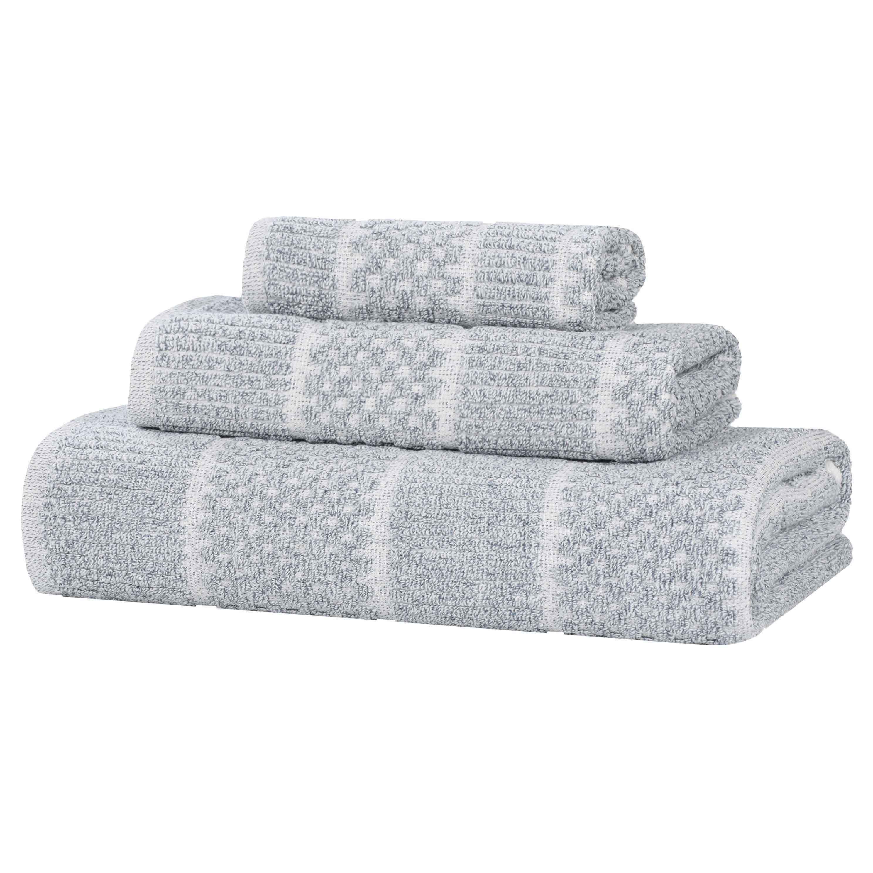 Premium 3-Piece Cotton Blend Towel Set - Medium Weight, Checkered & Ribbed Design for Bath, Spa & Guest Use | Soft & Absorbent Naples Collection
