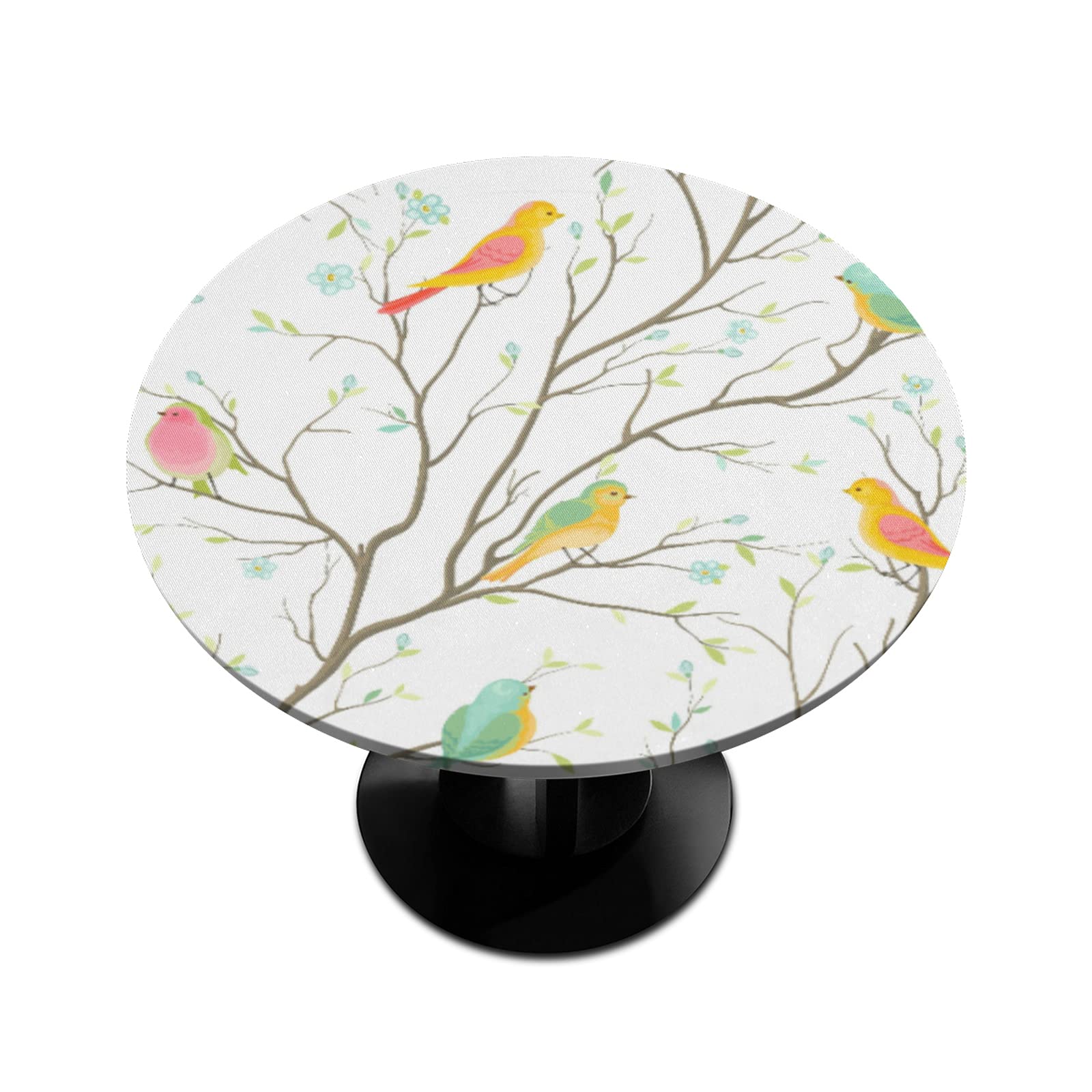 AUUXVA Colorful Birds Round Elastic Tablecloth - Washable Spill-Proof Polyester Table Cover for 36-42 Inch Indoor/Outdoor Dining, Patio & Picnic Tables (Perfect for Parties, BBQs & Family Gatherings)