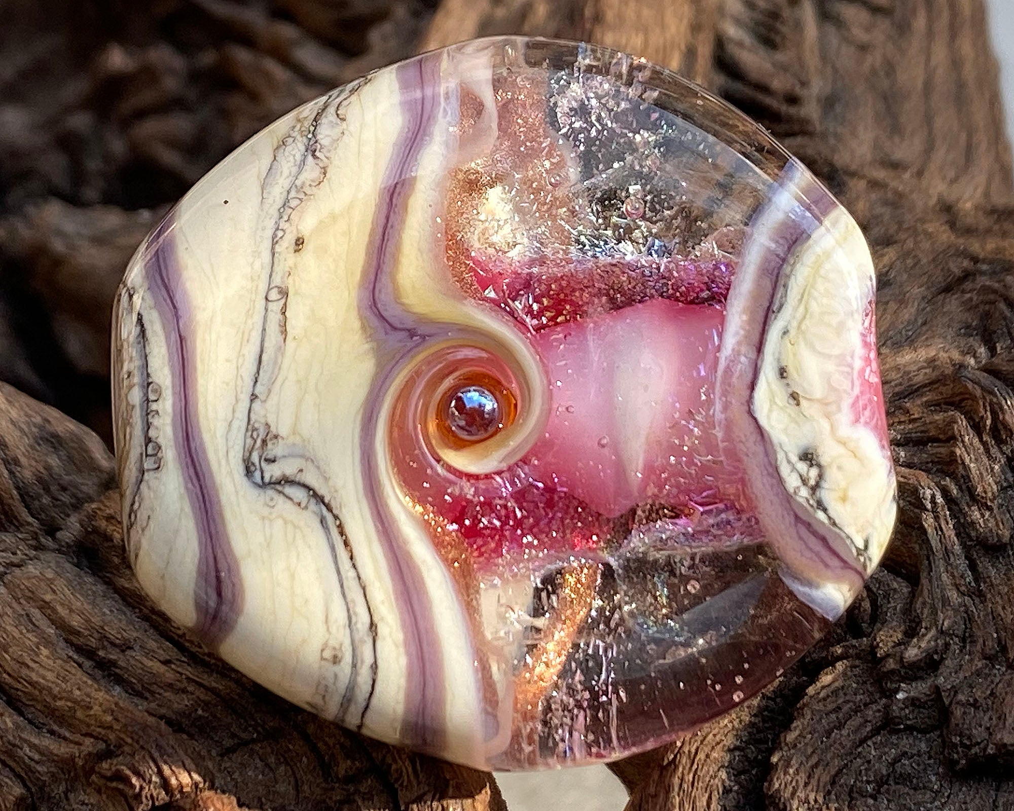 Handmade Pink Organic Glass Lampwork Focal Bead for Jewelry Making - DIY Necklace, Bracelet & Craft Projects - Perfect for Boho, Hippie & Artisan Designs