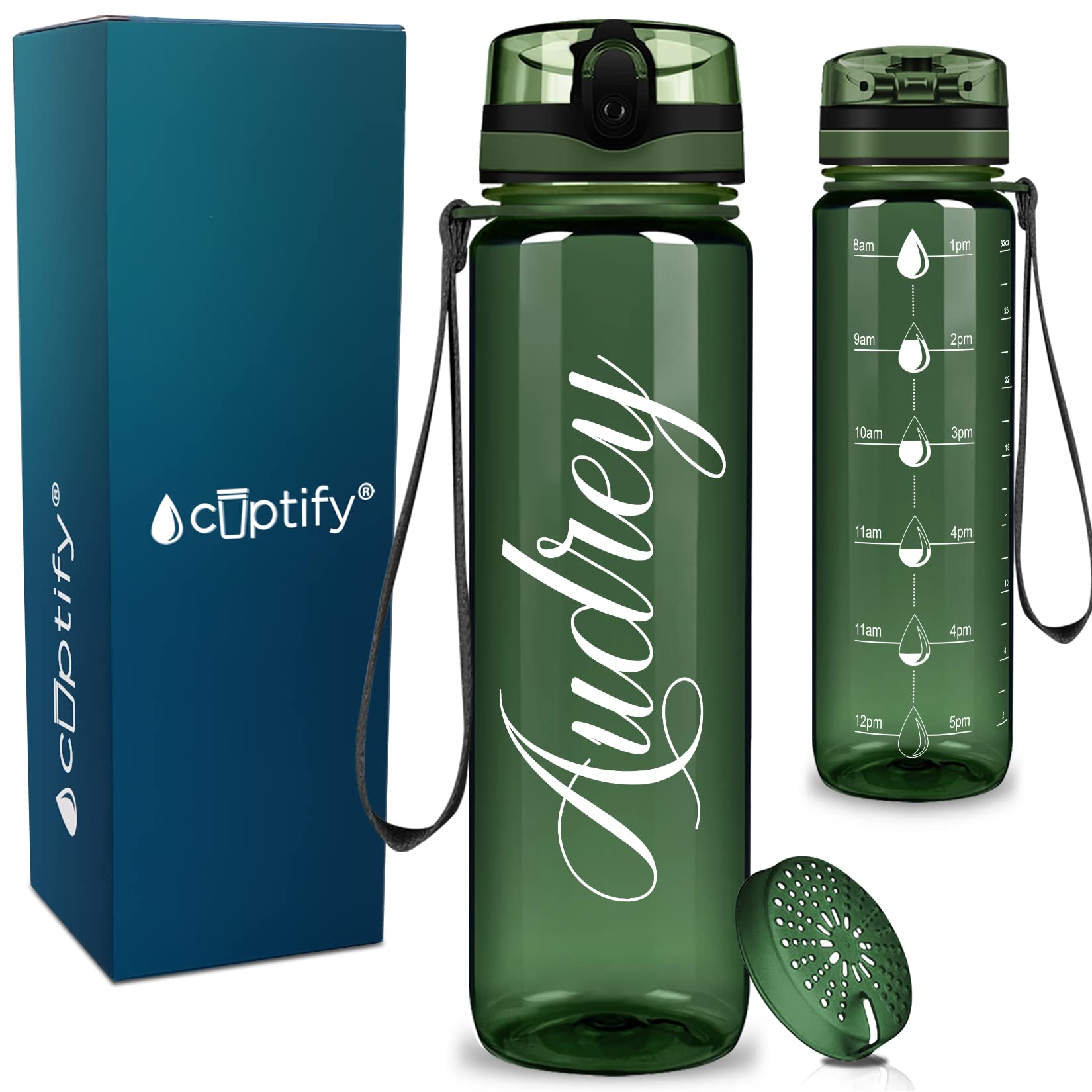 Personalized 32oz Army Green Water Bottle - Leakproof, BPA-Free for Gym & Sports