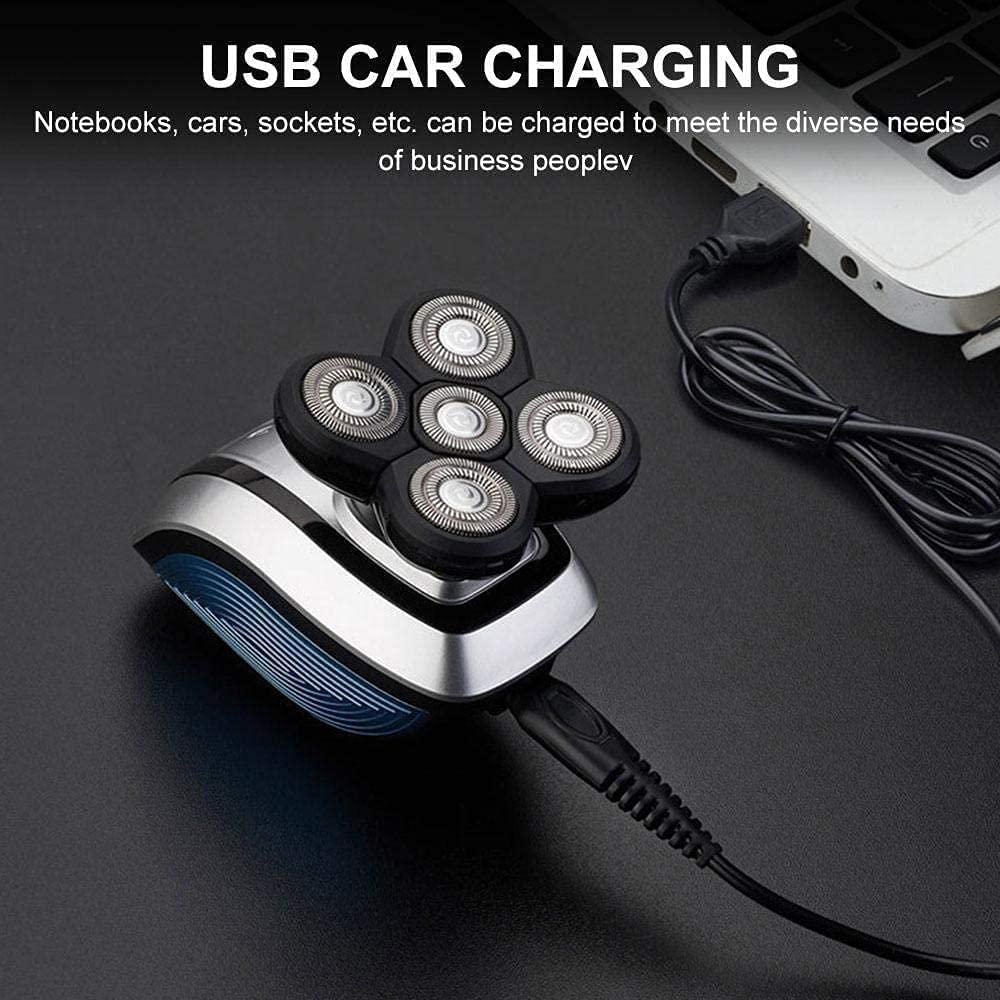 5-in-1 Electric Shaver for Men - Rotary Head Shaver & Beard Trimmer Kit for Bald Men, Waterproof USB Rechargeable with Fast Charging - Perfect for Travel, Home Grooming & Wet/Dry Shaving