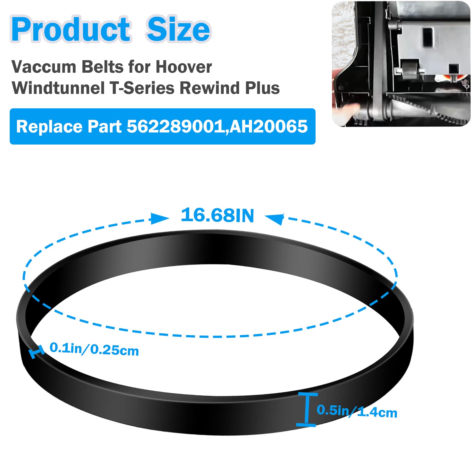 Hoover WindTunnel T Series Vacuum Belts Replacement - Compatible with UH71250, UH72625, UH70120, 70130, UH71251 Models - Replaces Parts 562289001 & AH20065 - Perfect for Bagless Upright Corded Vacuum Cleaners - Ideal for Home Cleaning, Pet Hair Removal, and Car Detailing