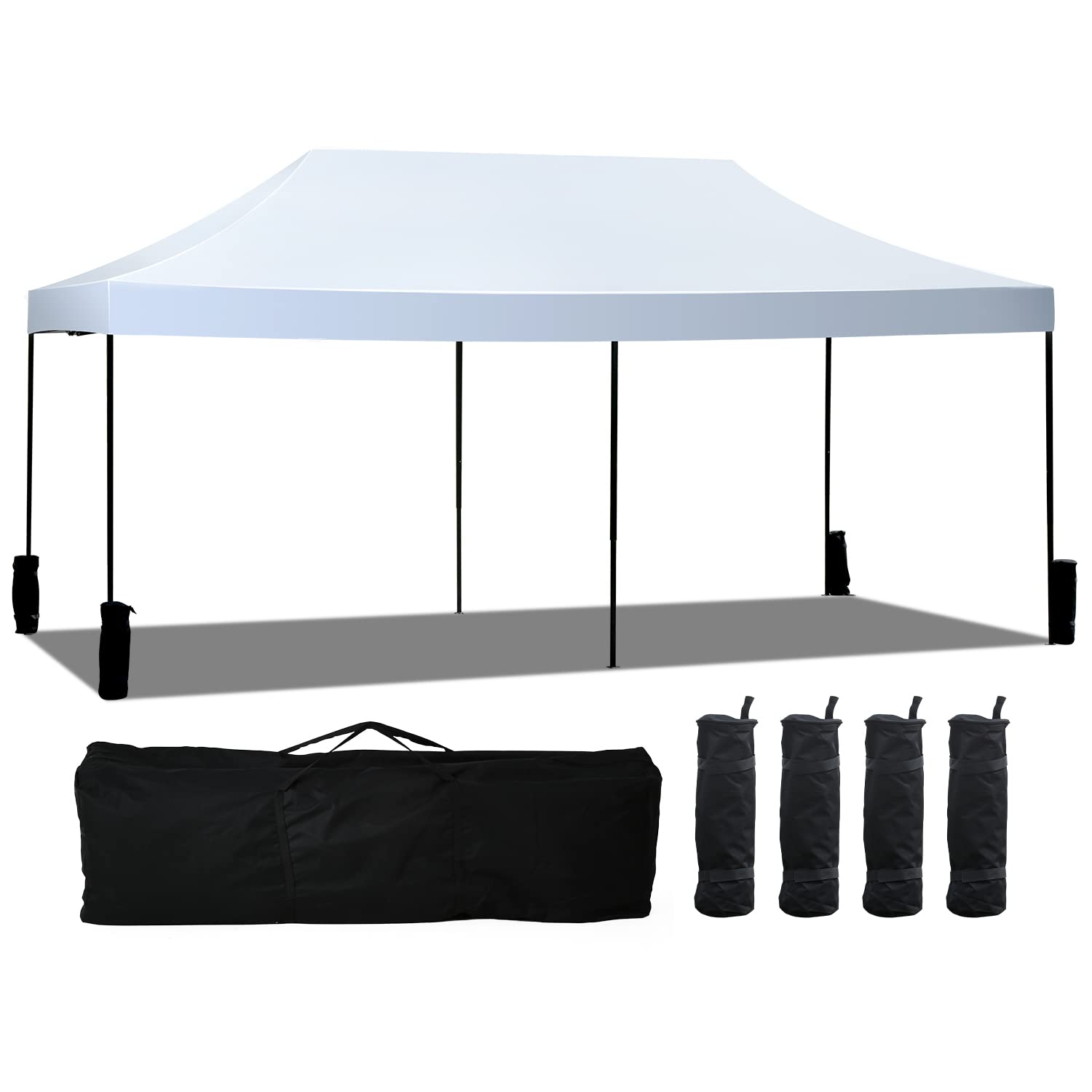 10x20 Pop Up Canopy Tent - Portable Instant Sun Shade Gazebo with Carry Backpack for Outdoor Events, Weddings, Camping & Picnics | Easy Setup Party Shelter for Garden, Beach & Backyard Gatherings (White)