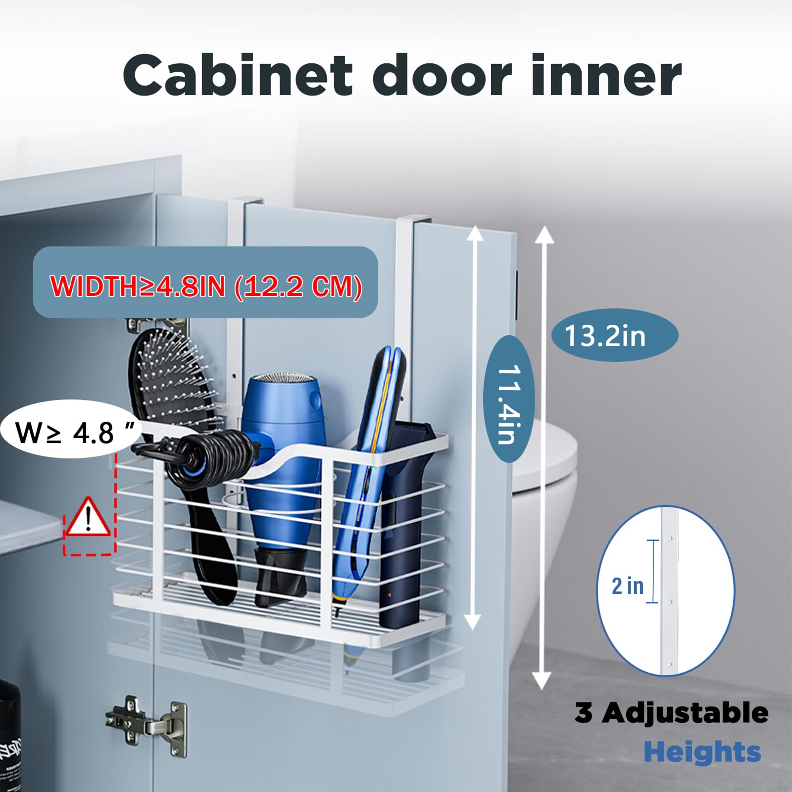 Carwiner 2-Pack Adjustable Height Hair Dryer Holder & Hair Tool Organizer - Wall Mounted or Cabinet Door Mount for Blow Dryers, Straighteners - Perfect for Bathroom Storage & Salon Organization