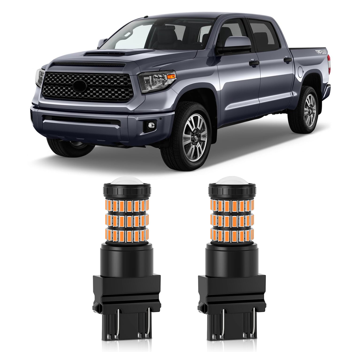 Amber Yellow 3157 3156 3057 3056 LED Bulbs with Projector Blinker Lights - Compatible with Toyota Tundra 2007-2021 Front Turn Signal & 2007-2013 Rear Turn Signal - Pack of 2 - Upgrade Your Vehicle's Safety and Style for Day & Night Driving