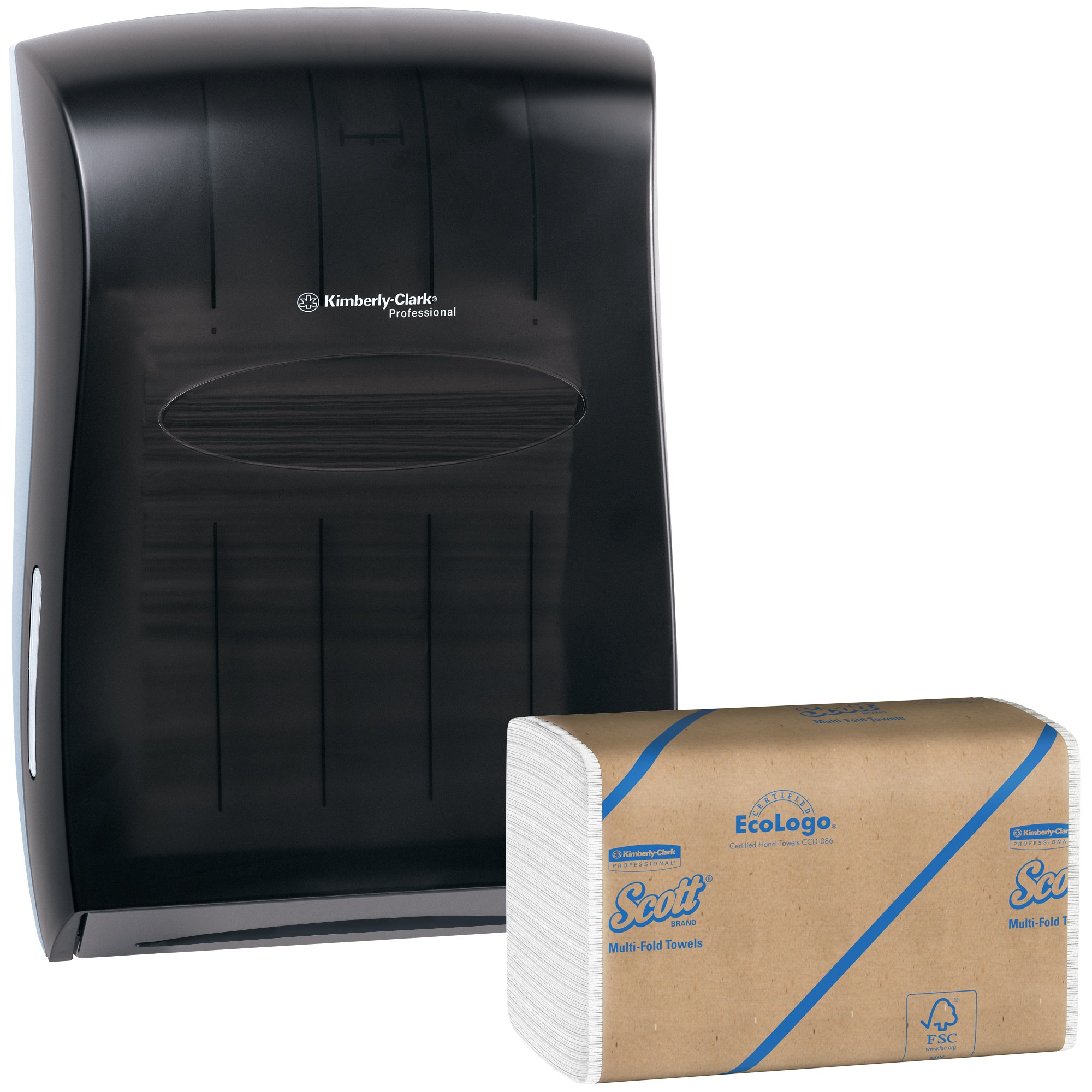 Kimberly Clark Black Paper Towel Dispenser with 15 Packs of 250 Scott Multifold Towels (4,000 Towels Total) - Heavy-Duty Commercial Restroom & Kitchen Supply for Offices, Schools & Hospitals
