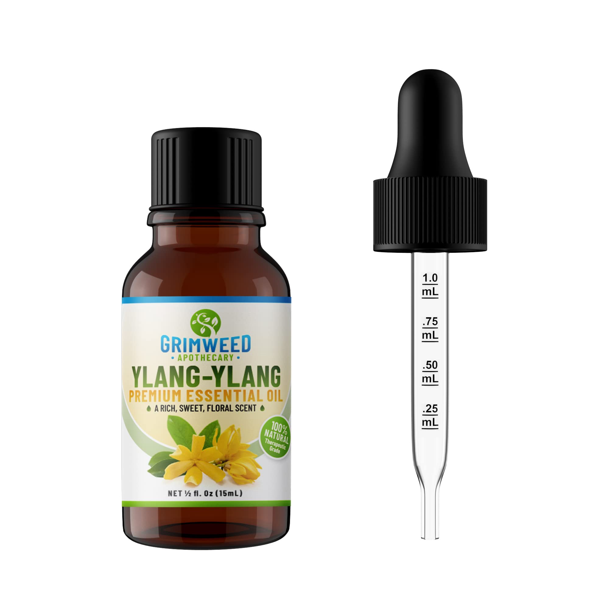 100% Pure Ylang Ylang Essential Oil - Undiluted, Therapeutic Grade for Aromatherapy, Massage & Relaxation | Includes Calibrated Glass Dropper | Perfect for Diffusers, DIY Skincare & Stress Relief