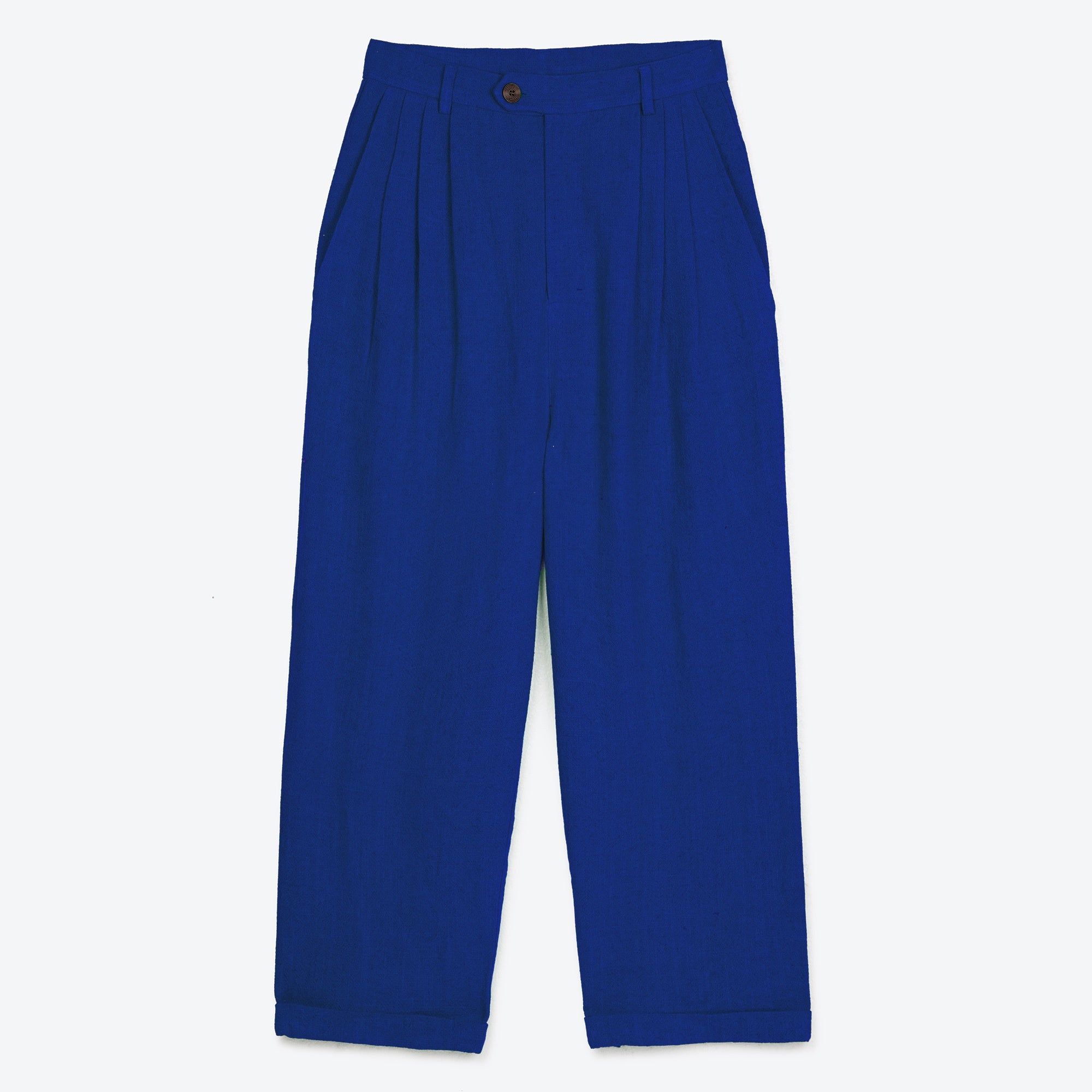 Lowie Linen Viscose Royal Blue Pleated Pants for Women - Comfortable & Stylish Office Wear & Summer Travel Outfits