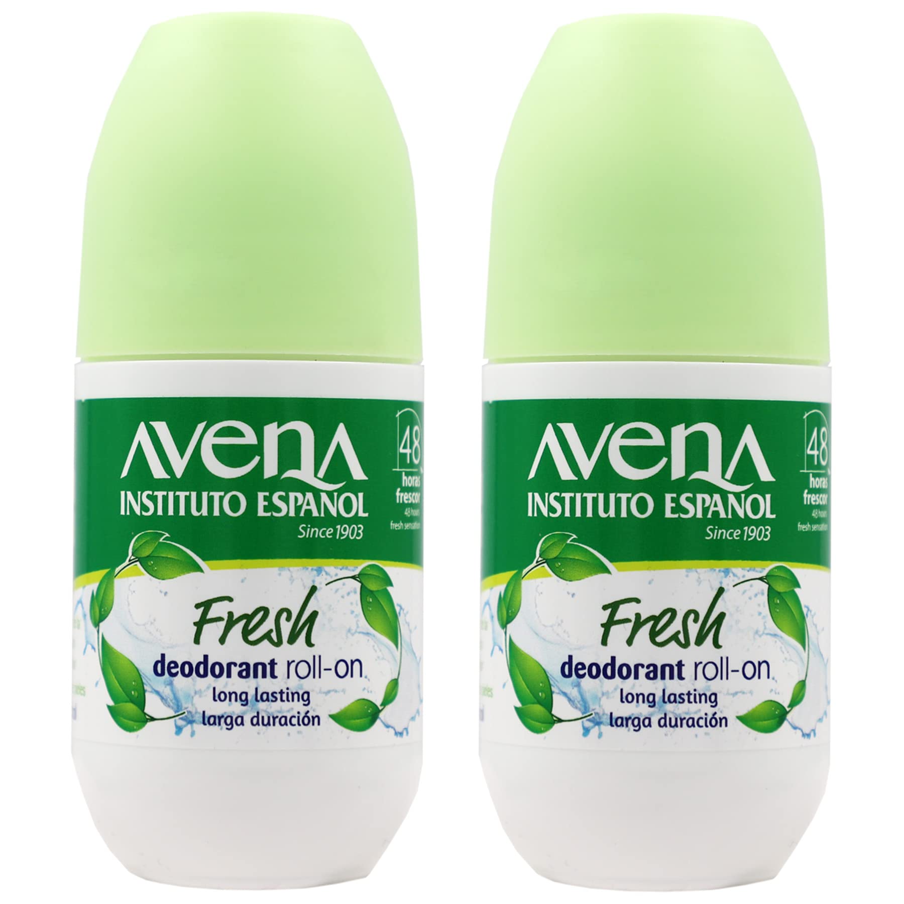 Avena Instituto Español Deodorant Roll-On - Fresh Scent, Long-Lasting Anti-Transpirant, Alcohol-Free, 2-Pack (2 x 2.53 Fl Oz) | Ideal for Daily Use, Gym & Travel