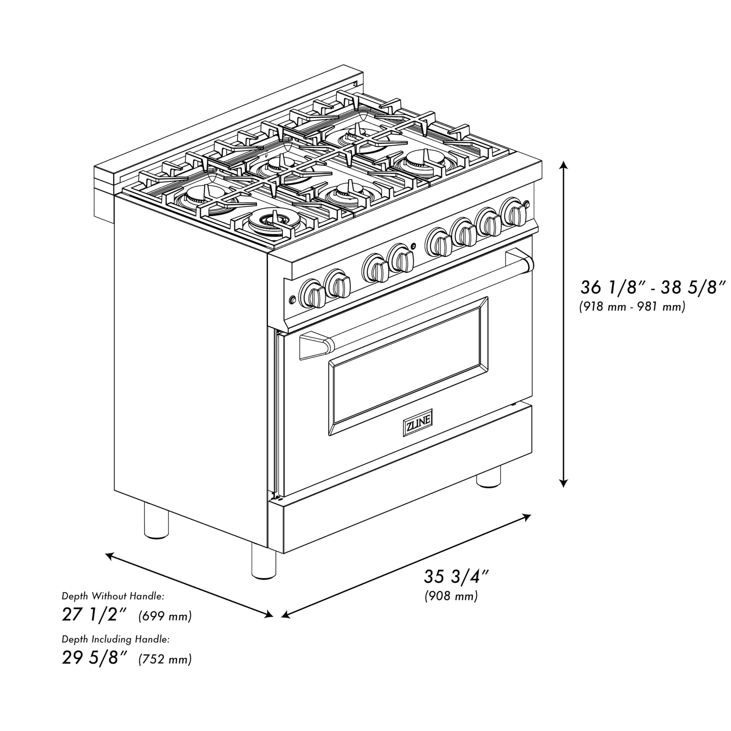 ZLINE 36-inch 4.6 cu.ft Stainless Steel Dual Fuel Range with 6-Burner Gas Cooktop & Convection Oven - Blue Matte Door (RA-BM-36) - Perfect for Modern Kitchens & Professional Cooking