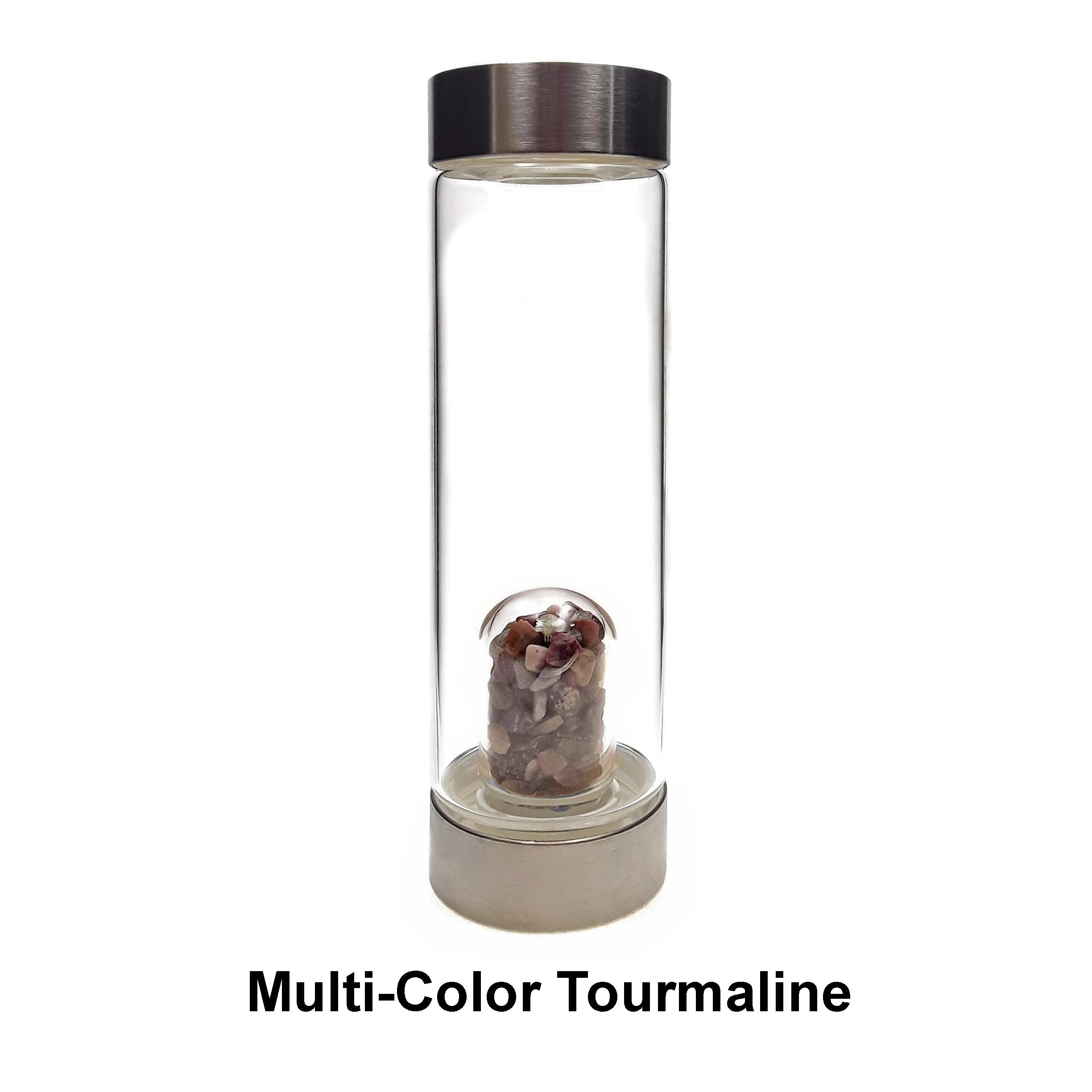 Crystal Infused Healing Glass Water Bottle with Gemstone Chips - 9