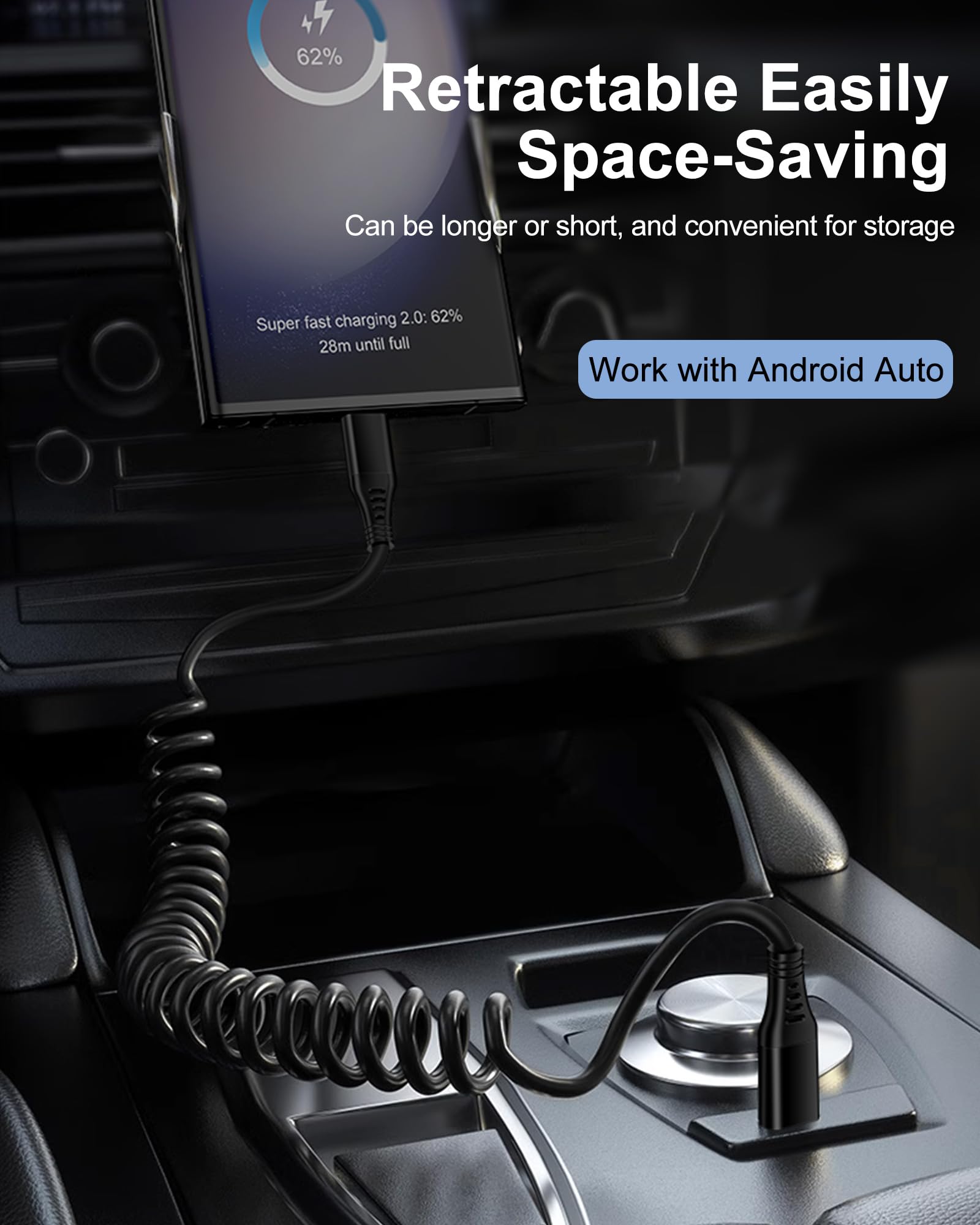 3FT/2Pcs S25 Coiled USB C Cable Fast Charging Cord for Samsung Galaxy Z Fold6 Flip6 S24 FE S23 Ultra S22 S21 S9 S8 A16 A03s A13 A14 A53 A54 A51, Compatible with iPhone 16Pro Pixel Android Auto - Perfect for Car Charging, Home & Office Use