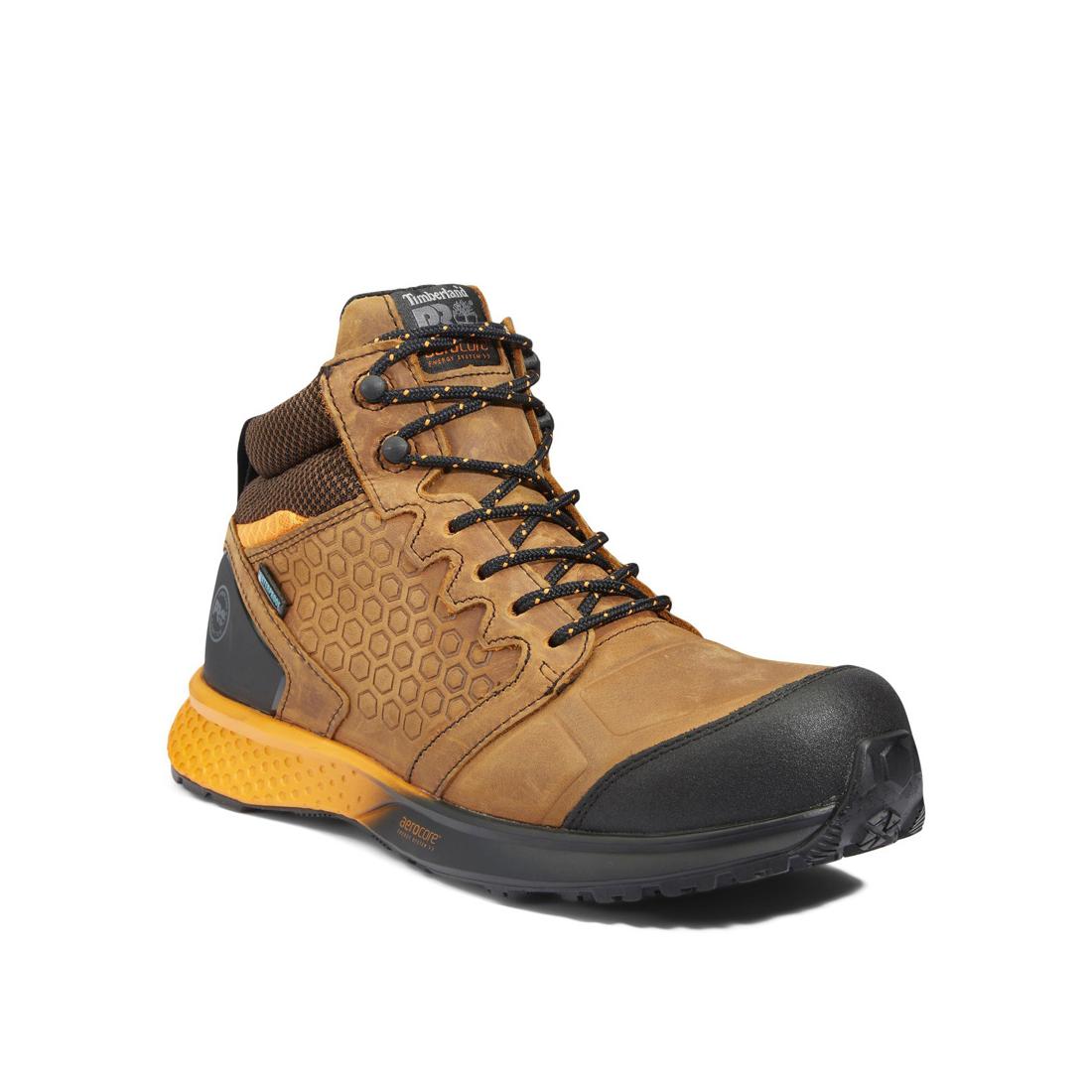 Reaxion Composite Toe Waterproof Work Boots for Men - Brown/Orange Safety Shoes for Construction, Hiking & Outdoor Work