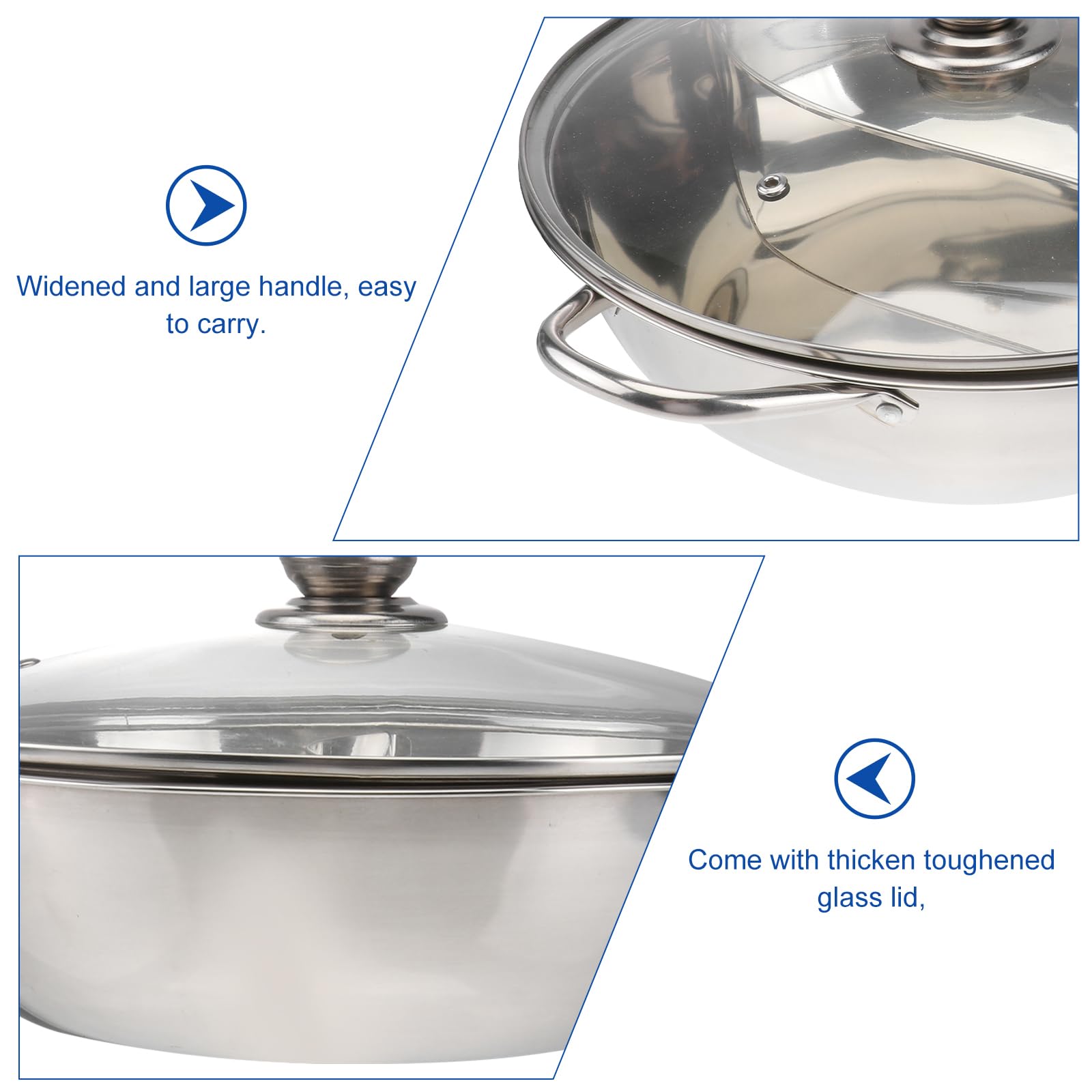 Premium HEMOTON 30cm Stainless Steel Shabu Hot Pot with Divider & Lid - Dual-Sided Hot Pot Cookware for Electric, Induction & Gas Stoves - Perfect for Family Dinners, Asian Cuisine & Hot Pot Parties