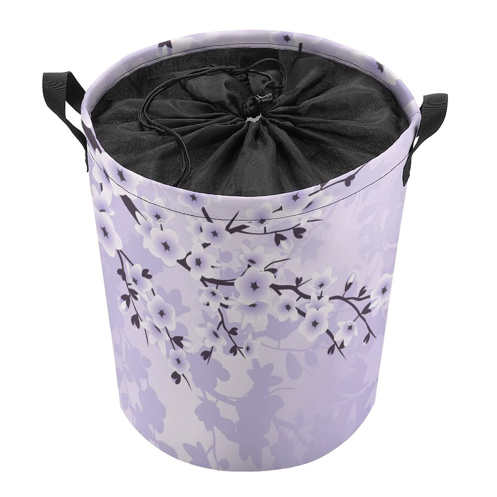 Collapsible Laundry Basket with Handle - Purple Cherry Blossom, for Bedroom & Nursery Storage