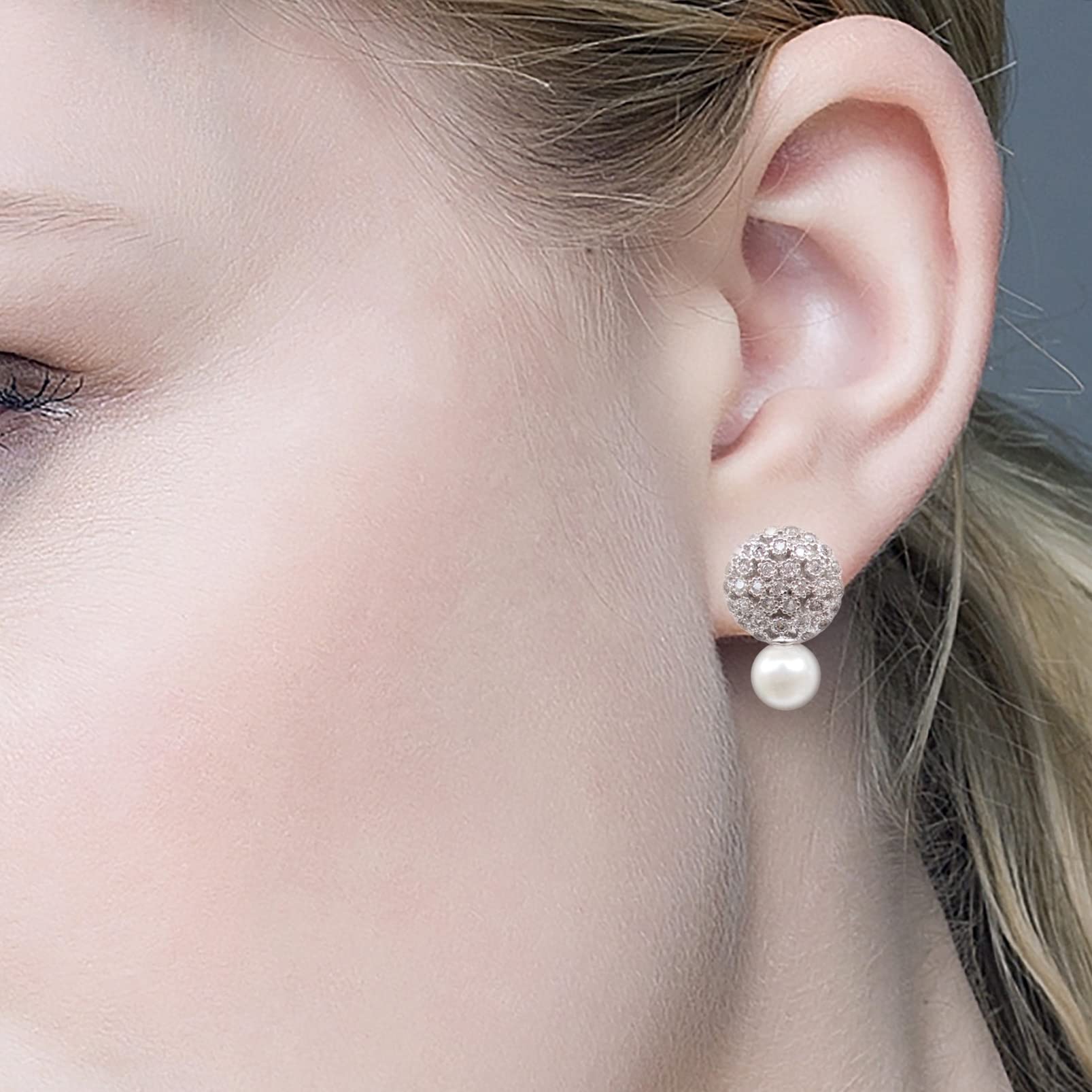 925 Sterling Silver Pearl Stud Earrings for Women - Zirconia & White Gold Plated Fashion Jewelry Gifts (WK90119) | Elegant Everyday Wear & Special Occasion Accessories