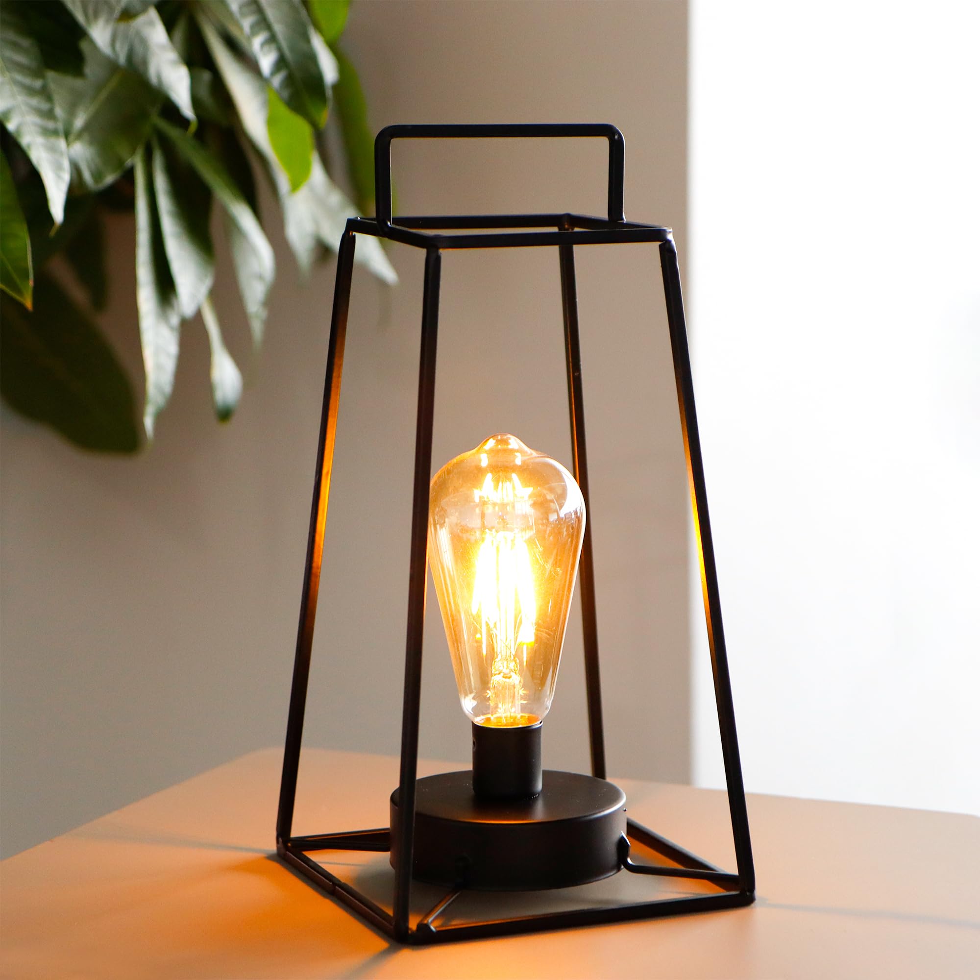 JHY DESIGN Retro Geometric Table Lamp 12''H - Wireless Battery Operated Iron Cage Lamp with 6-Hour Timer - Perfect for Balcony, Wedding, Parties, Indoor & Outdoor Decor (Tall, Black)