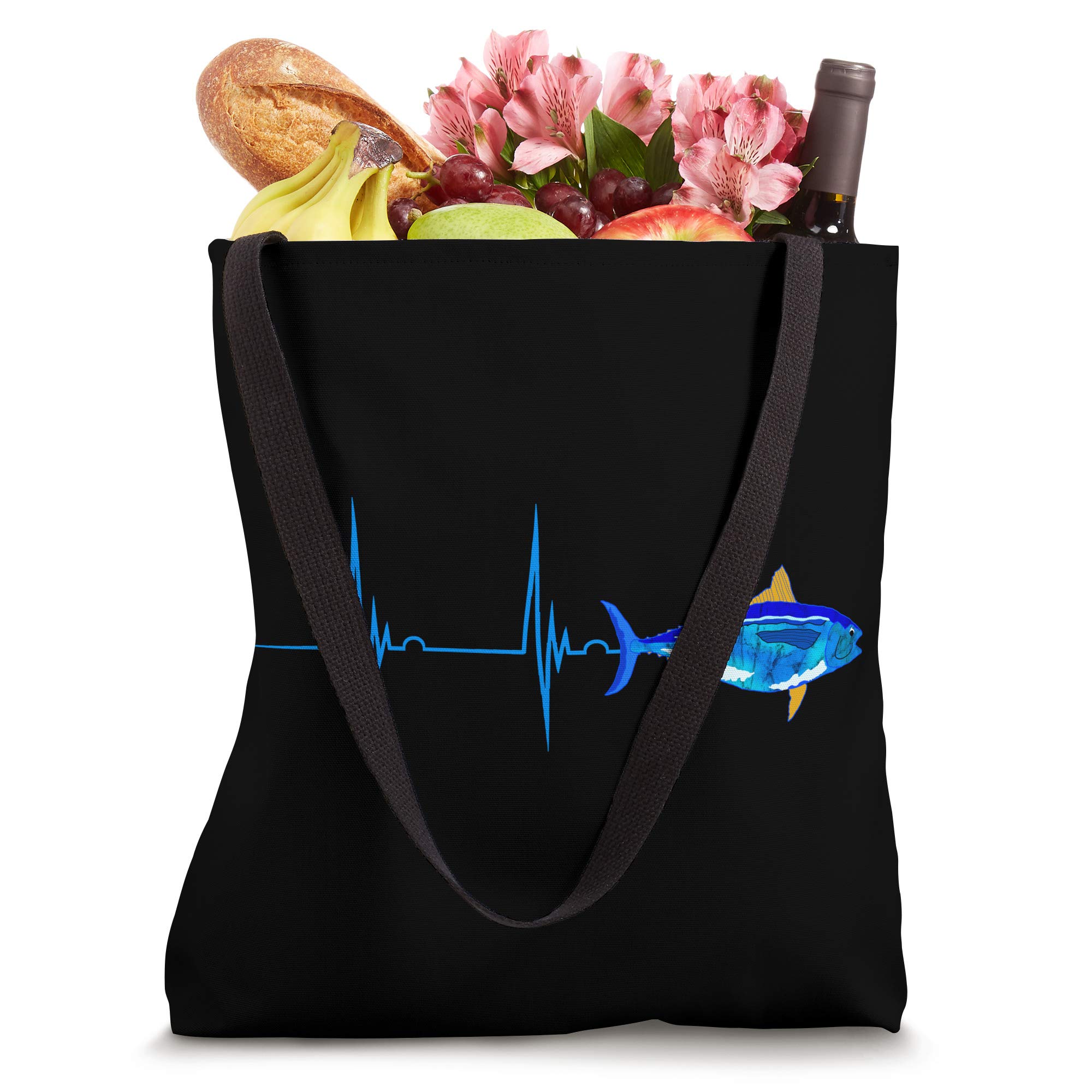 Bluefin Tuna Heartbeat EKG Pulseline Deep Sea Fishing Tote Bag - Durable Canvas Beach Bag for Anglers & Fishing Enthusiasts - Perfect for Tackle Storage, Boat Trips & Outdoor Adventures