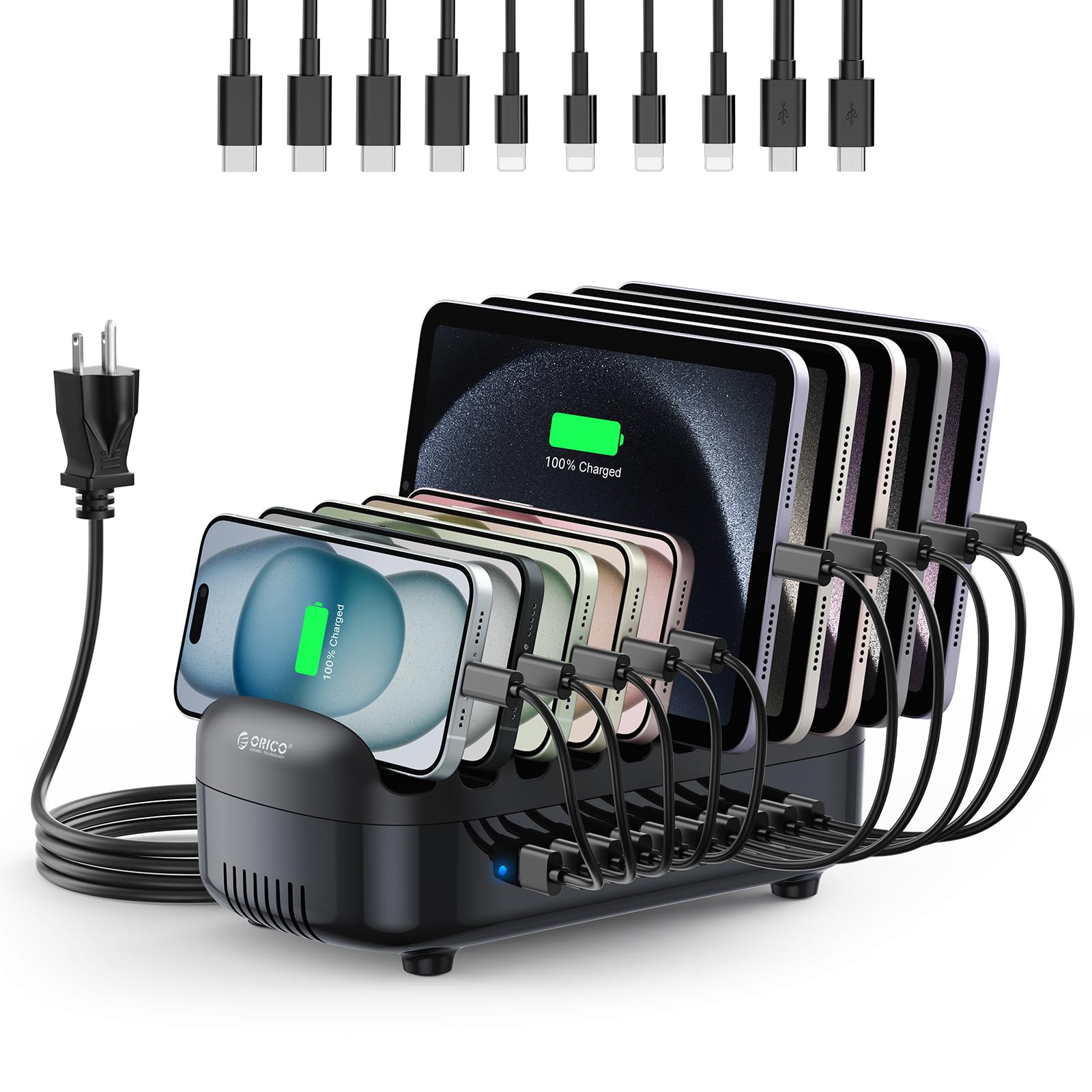 ORICO 10-Port USB Charging Station 120W for iPad, Tablet, Phone - Home & Office Use