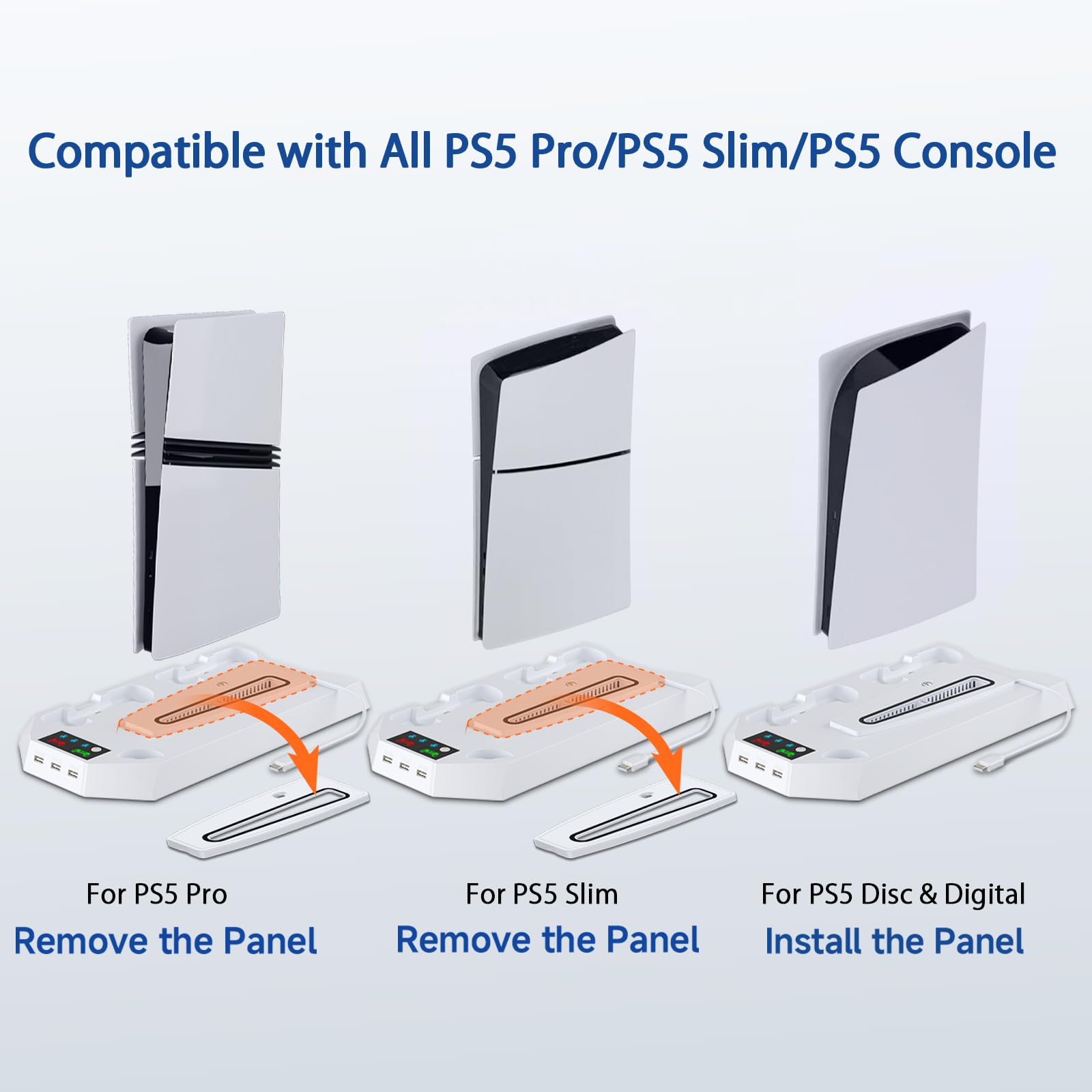 PS5 Cooling Stand with Turbo Fan & Dual Charging Station - Vertical Stand for PS5 Pro/Slim & Digital/Disc Edition - Includes Headset Holder - Perfect for Gaming Sessions & Console Protection (White)