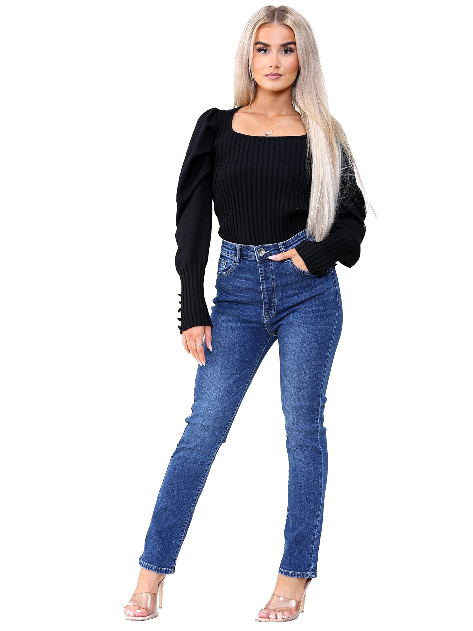 ENZO Women's Slim Straight Leg Jeans - Stretch Cotton Denim Pants for Casual Wear, Office & Everyday Outfits