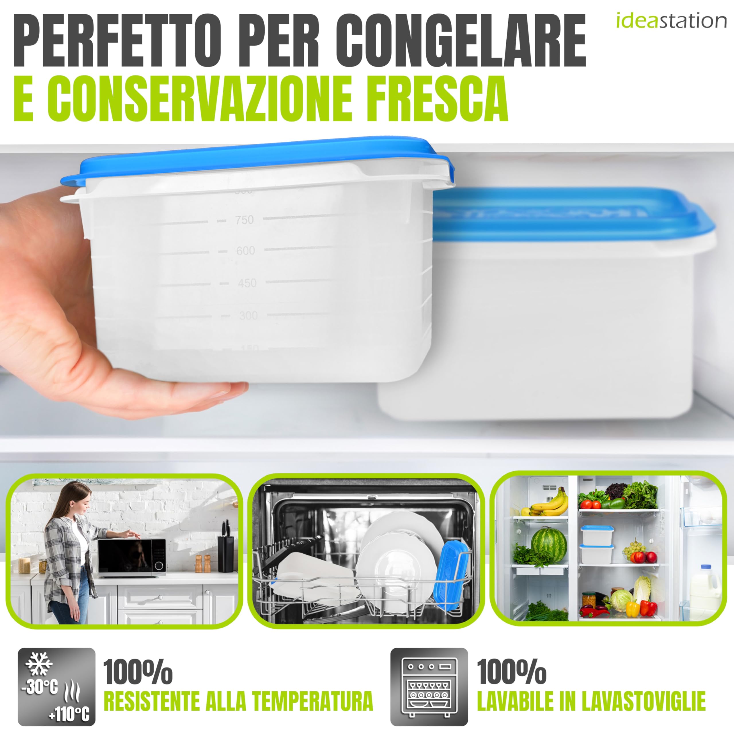 4-Piece 1000ml Stackable Freezer Containers with Lids - Shatterproof Food Storage Set for Meal Prep, Leftovers & Freezing - Ideal for Kitchen, Office & Picnics