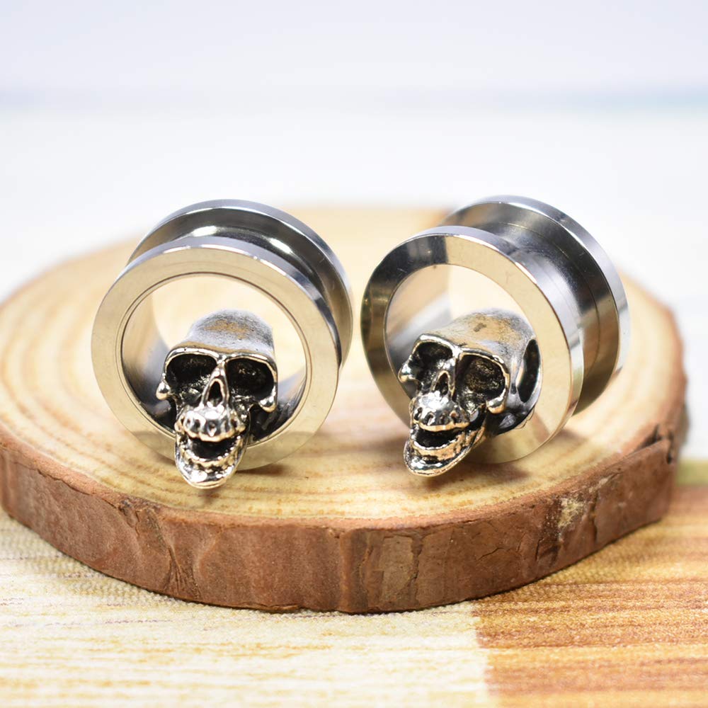3D Skull Ear Tunnels and Plugs - 8-24mm 2Pcs Ear Stretching Expander for Piercing - Perfect for Gauging, Body Modification and Alternative Fashion Styles