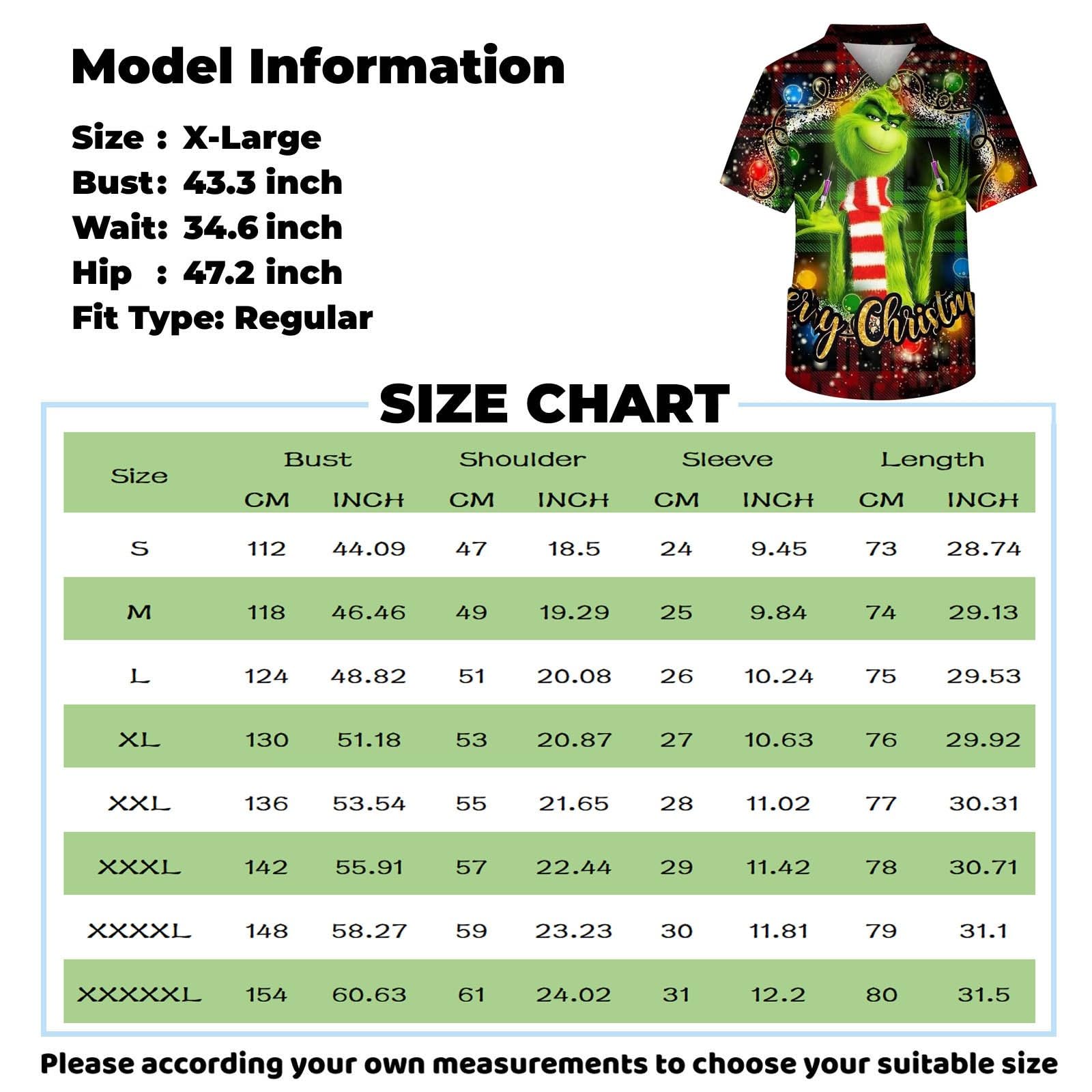 Green Monster Men's Christmas Scrubs V-Neck Short Sleeve - Holiday Nursing Uniform 3 Pockets S-5XL for Work & Festive Season