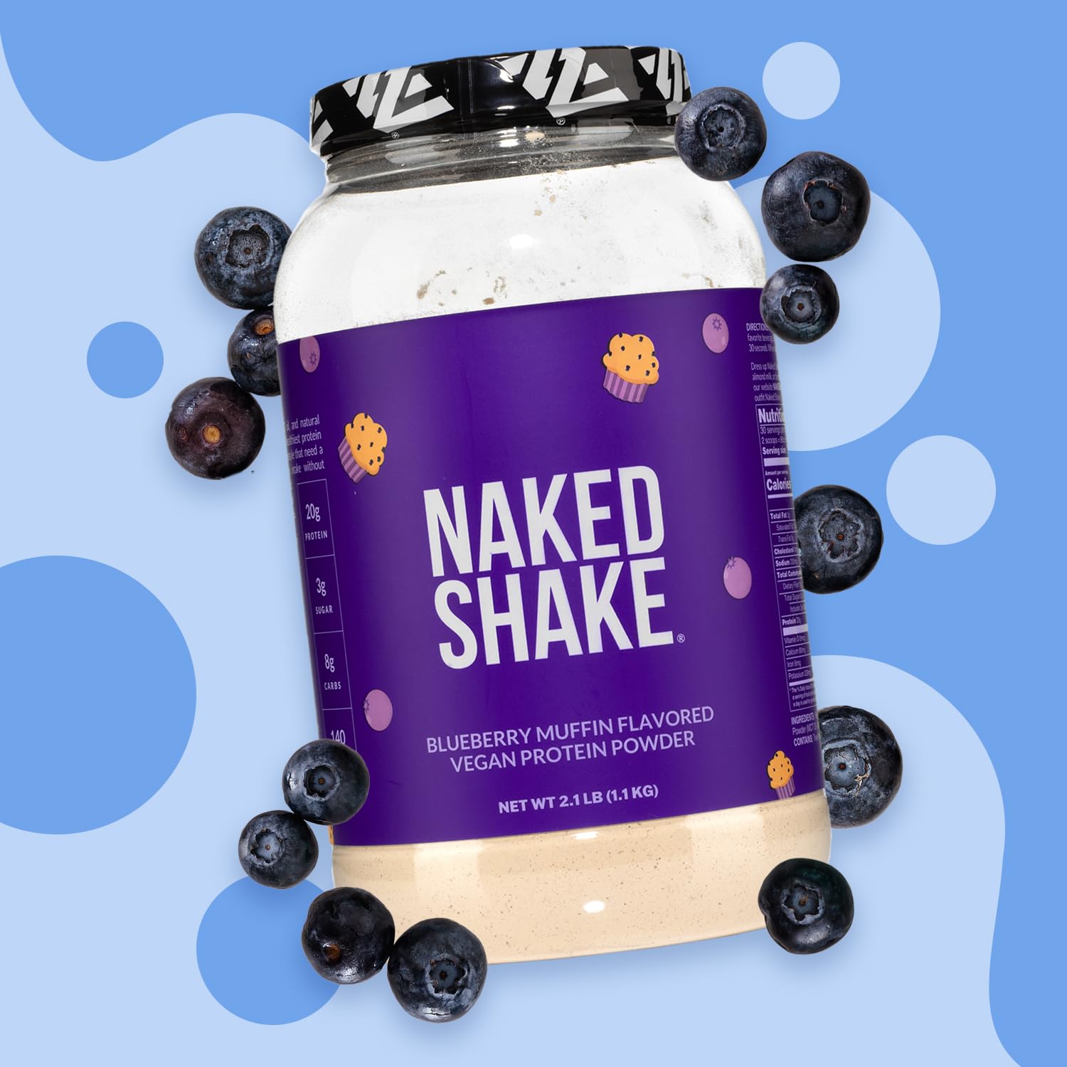 Blueberry Muffin Protein Powder - Plant-Based Vegan Protein Shake with MCT Oil from US & Canadian Farms | Gluten-Free, Soy-Free, Non-GMO, No Artificial Sweeteners | 30 Servings for Post-Workout Recovery & Healthy Breakfast Smoothies