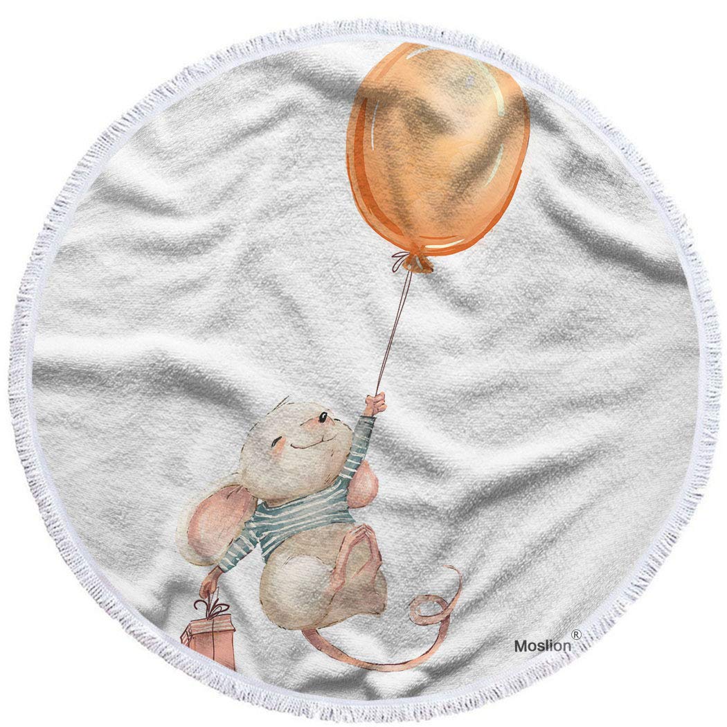 **Moslion 63 Inch Oversized Round Beach Towel - Cute Balloon Fly Cartoon Smile Animal Design, Soft Microfiber Polyester for Pool, Beach, Picnic & Outdoor Fun**