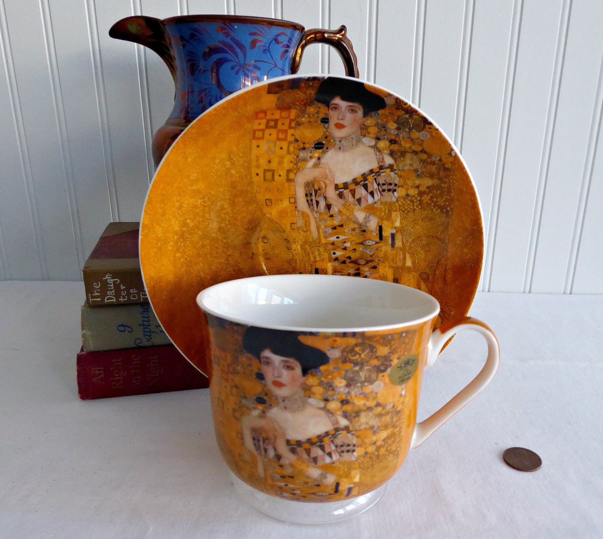 Klimt Portrait of Adele Breakfast Cup and Saucer Set - Leonardo Art Nouveau Bone China Tea Cup for Coffee, Tea & Home Decor