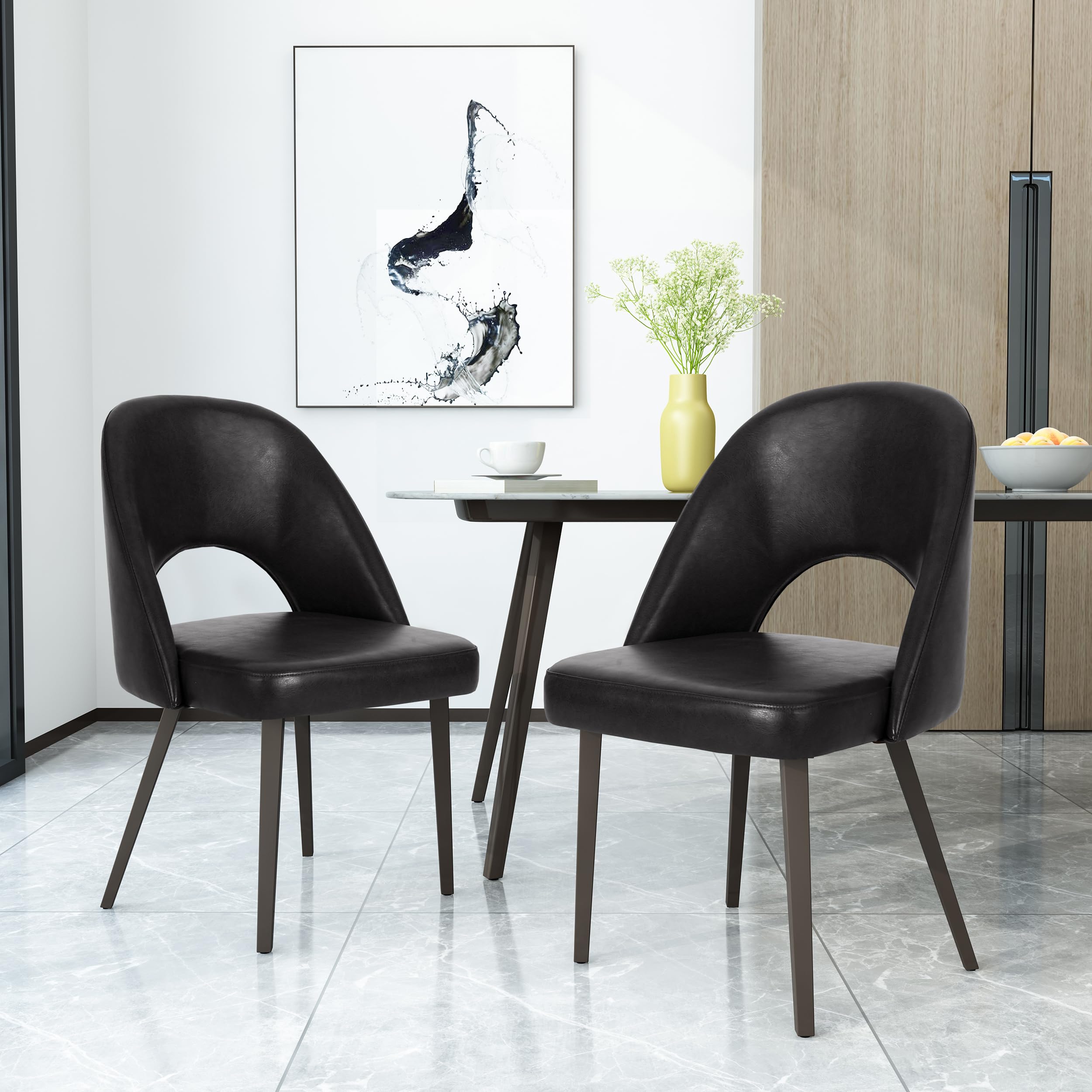Christopher Knight Home Abbeville Open Back Dining Chairs Set of 2 - Midnight Black & Gun Metal Finish - Modern Kitchen & Dining Room Furniture for Home Decor