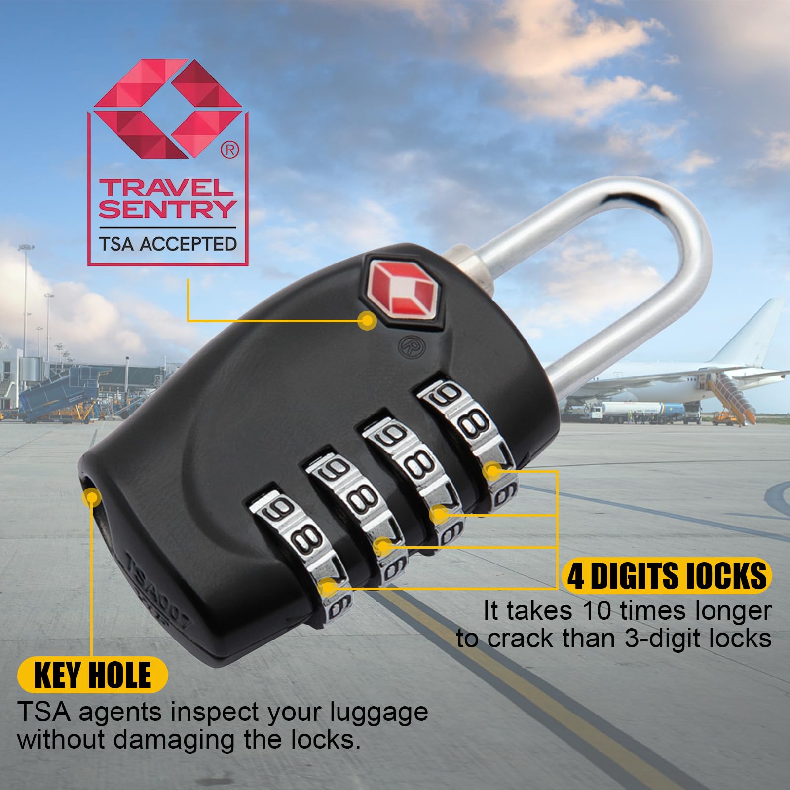4 Pack TSA Approved 4-Digit Combination Locks - Secure Pistol Cases, Gun Cases, Toolboxes & Luggage - Perfect for Travel, Storage & Security Protection