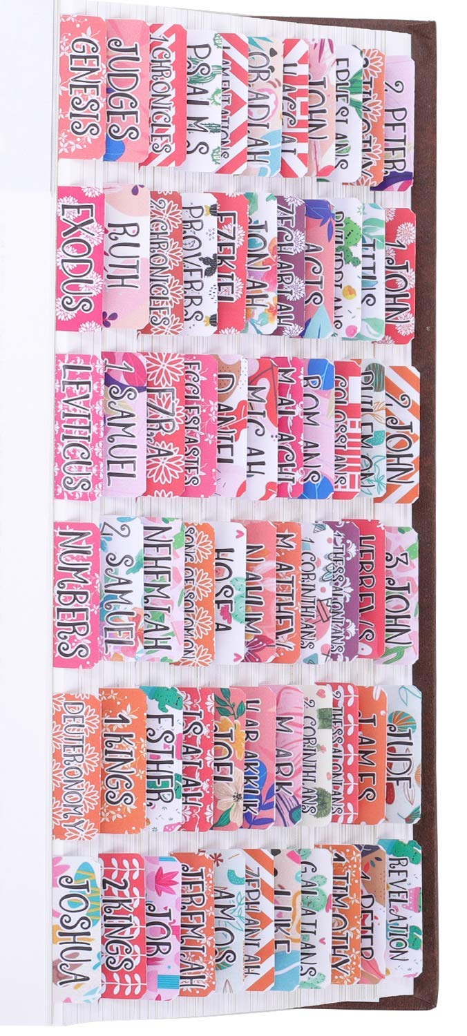 Colorful Coral Bible Tabs - 90 Laminated Matte Index Tabs (66 Old & New Testament + 24 Blank) for Women & Girls - Perfect for Bible Study, Scripture Organization & Gift Giving