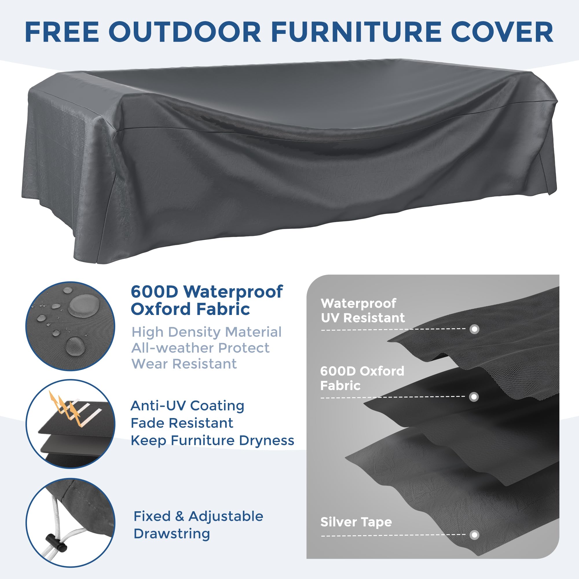 7-Piece Outdoor Patio Furniture Set with Waterproof Cover - All-Weather Wicker Sectional Sofa Conversation Set for Backyard, Garden or Poolside (Grey with Grey Cushions) - Perfect for Outdoor Entertaining, Relaxing and Family Gatherings