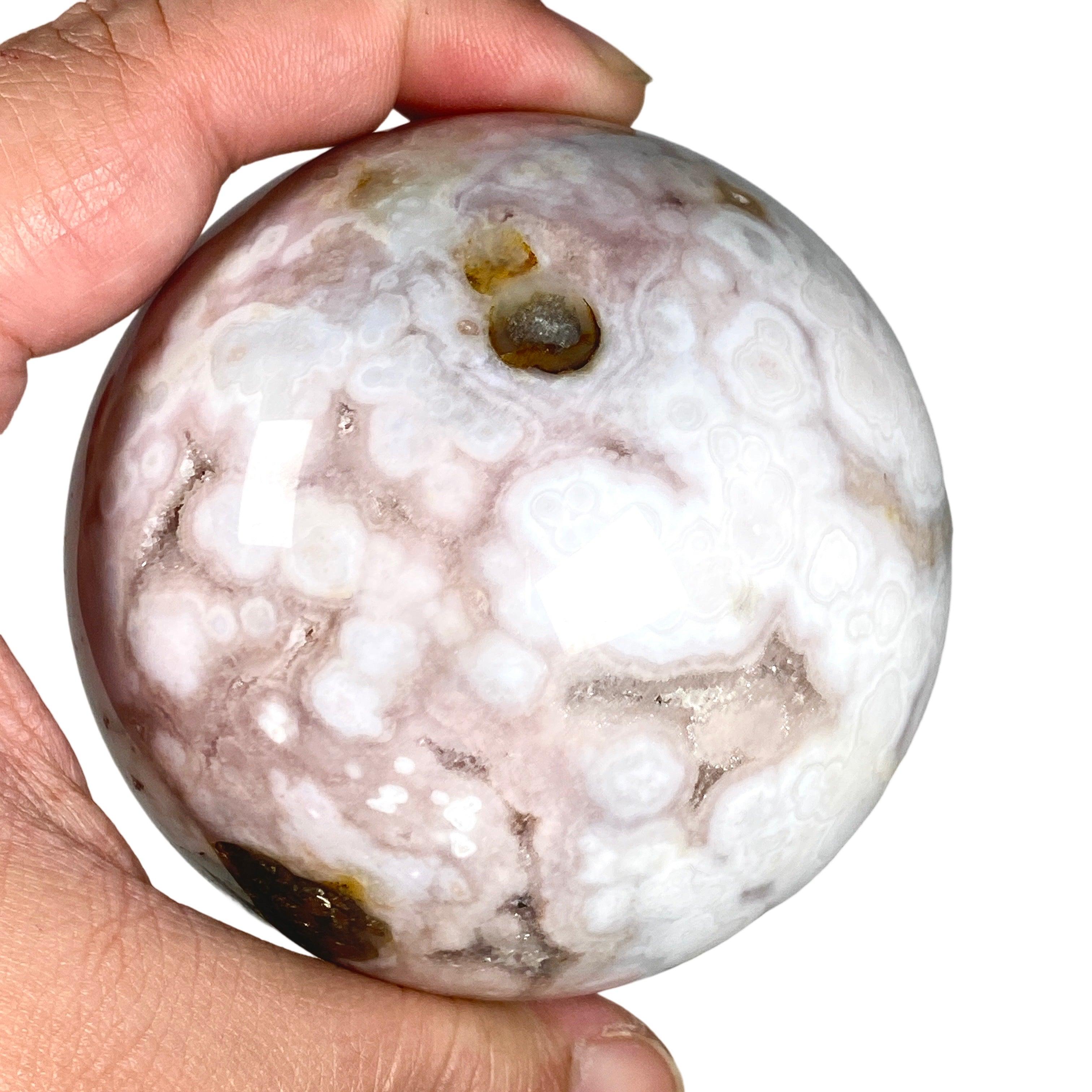Natural Pink Flower Agate with Pyrite Sphere - Healing Crystal for Meditation, Reiki, and Home Decor - PFAS 03
