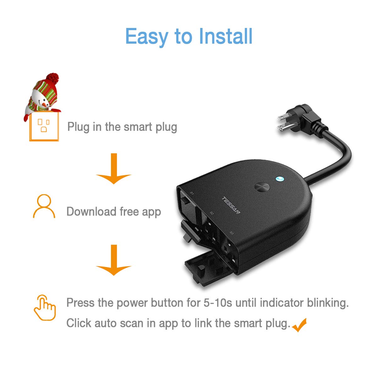 TESSAN Outdoor Smart Plug Waterproof - WiFi Smart Outlet with 3 Individual Sockets, Compatible with Alexa, Google Home & Echo, Remote Control via Smartphone App - Perfect for Patio Lights, Holiday Decorations & Pool Equipment