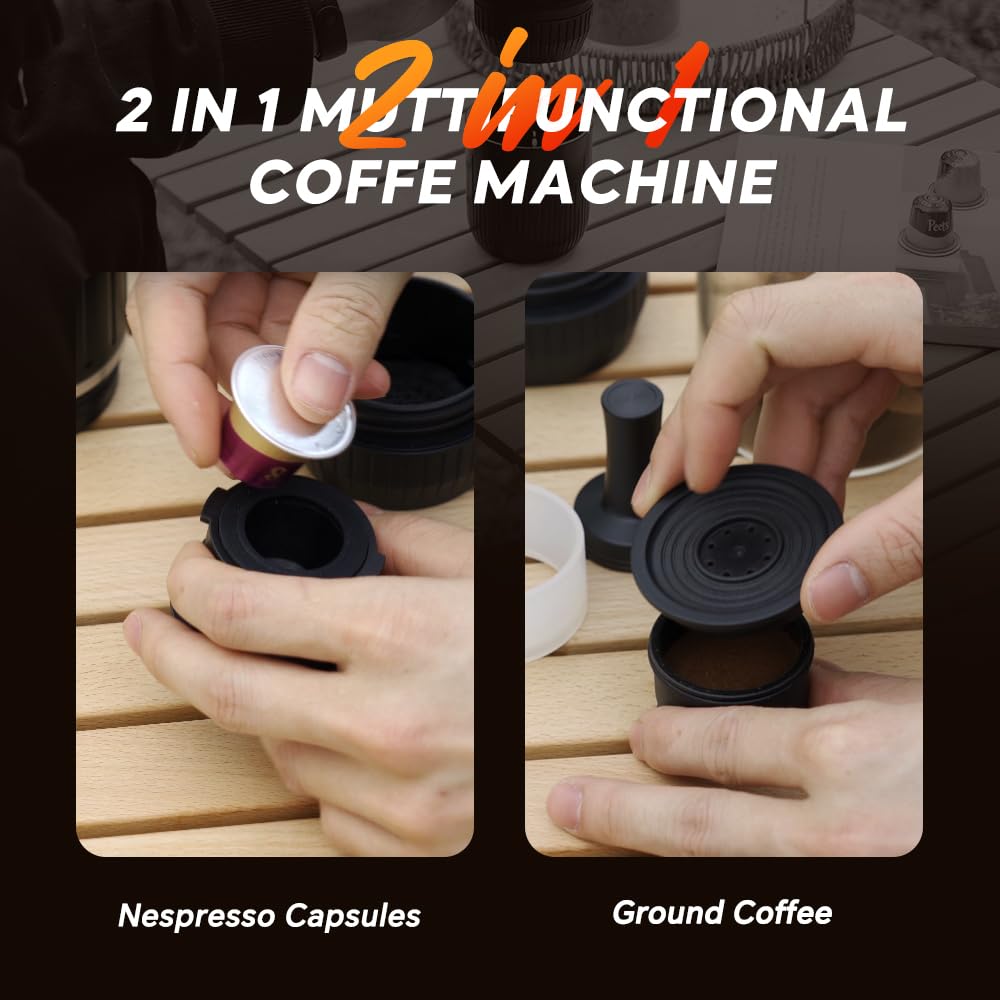 Portable Coffee Maker Travel Espresso Machine - 120W 19 Bar Pressure with 7500mAh Rechargeable Battery - Compact Red Espresso Maker for Camping, Hiking, Road Trips, Office & Home Use - Perfect for Travelers & Coffee Lovers On The Go