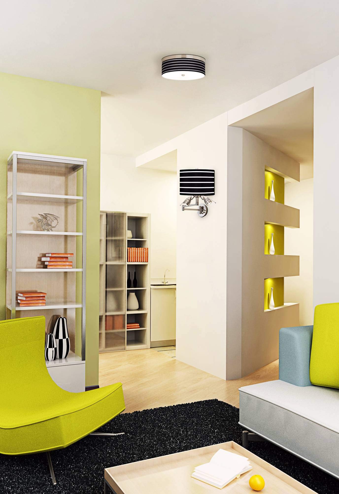 Bold Black Stripe Giclee Energy Efficient LED Ceiling Light with Printed Shade - Modern Lighting for Living Room, Bedroom & Office