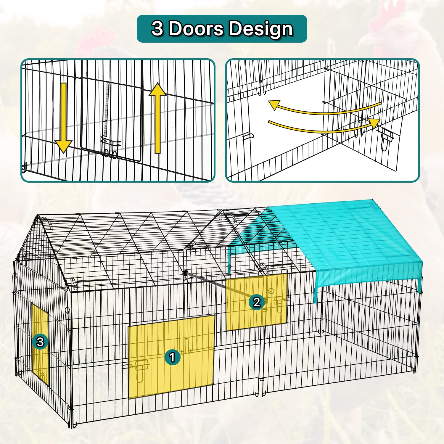 Large Metal Chicken Coop - Foldable Outdoor Poultry Run with Waterproof & UV-Resistant Cover | Backyard Chicken Pen for Ducks, Rabbits & Small Animals | Perfect for Farm, Homestead & Pet Shelter Use