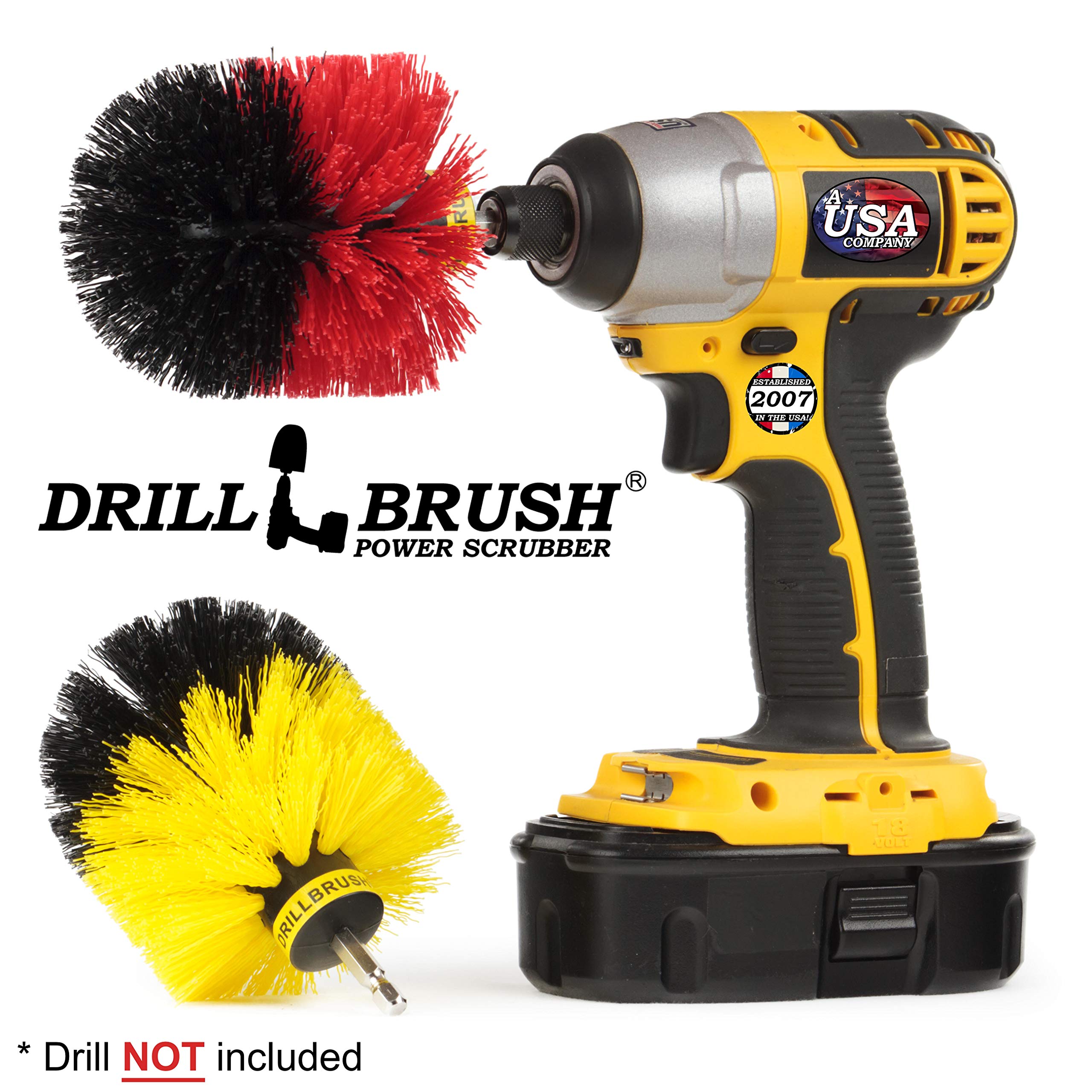 Power Drill Brush Cleaning Kit for Concrete, Brick, Stone & Fireplace - Heavy Duty Scrub Brush for Soap Scum, Hard Water Stains, Rust & Mineral Deposits - Perfect for Bird Baths, Garden Statues & Bathroom Cleaning