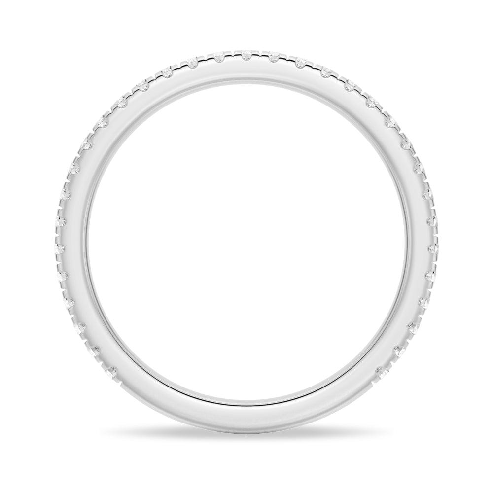 Petite Pavé Round Moissanite Half Eternity Band Ring - 14K White Gold Wedding Band for Women, Dainty Stackable Ring for Bridal, Anniversary, or Everyday Elegance