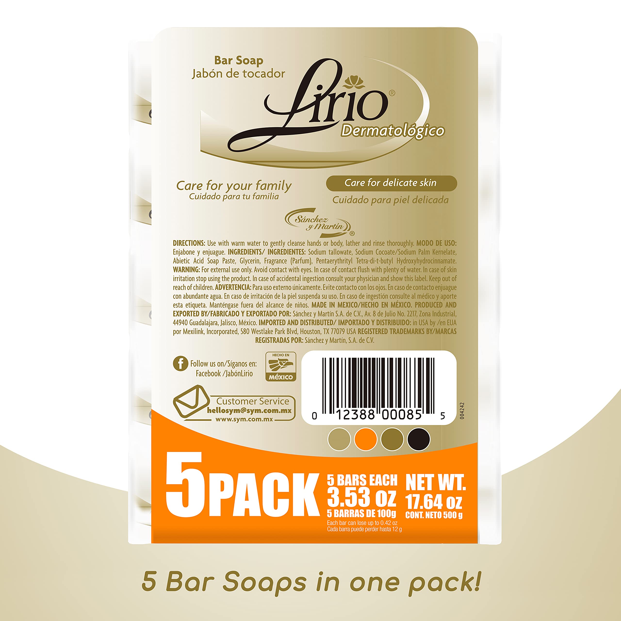 Lirio Derma Bar Soap - Dermatologist Recommended Body Soap for Sensitive Skin, 3.5oz (Pack of 5) - Gentle Cleansing for Eczema, Psoriasis & Dry Skin - Ideal for Daily Shower & Bath Use