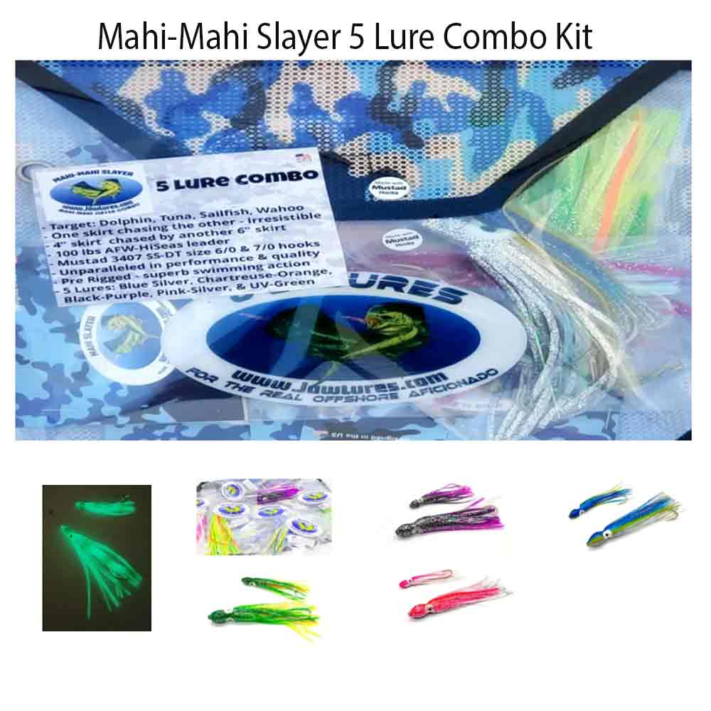 Jaw Lures Mahi Slayer 5-Pack Rigged Lure Kit for Saltwater Fishing - Perfect for Offshore Trolling and Mahi Mahi Fishing