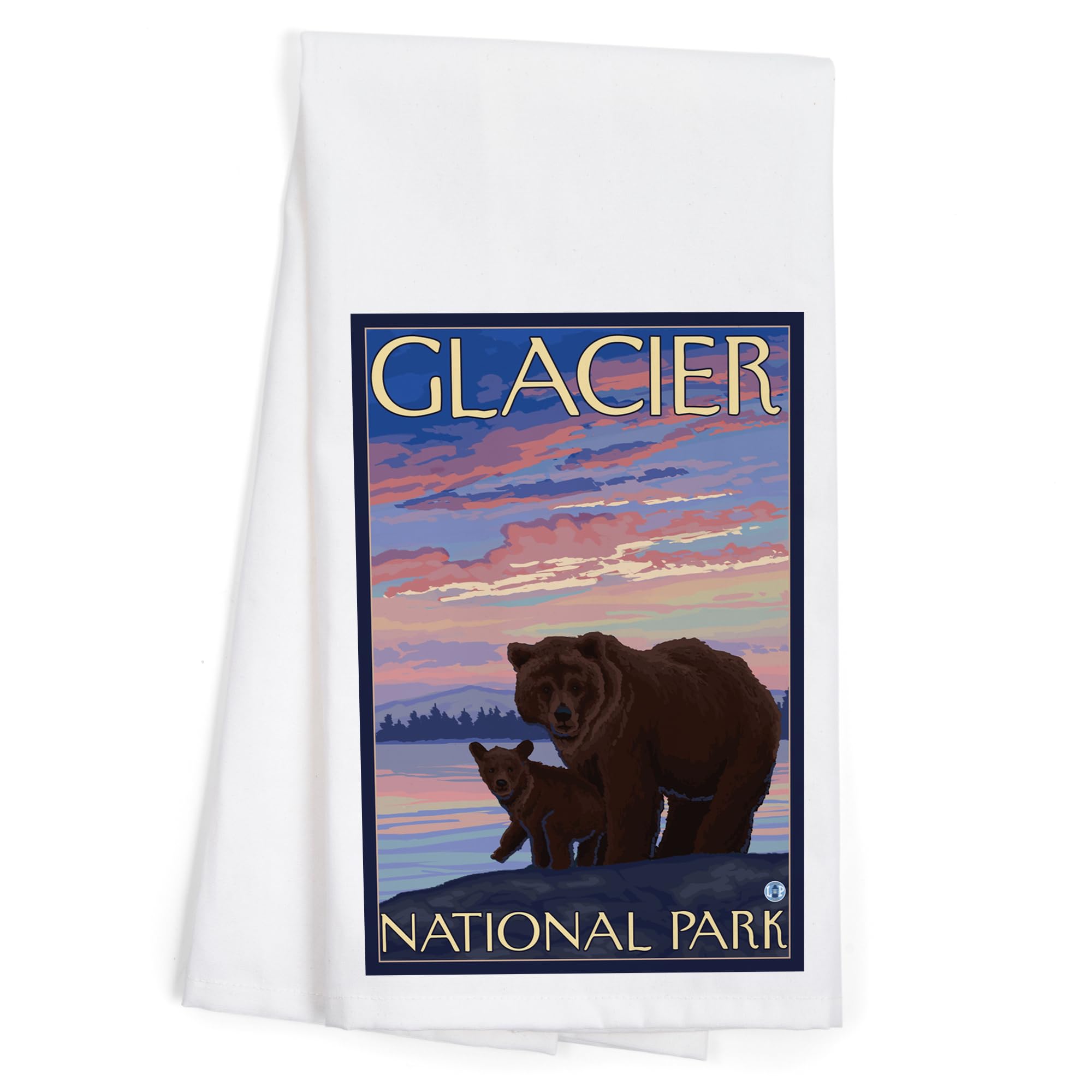 100% Cotton Bear and Cub Tea Towel - Glacier National Park Montana - Decorative Hand Towel for Kitchen, Home & Gifts - Perfect for Dish Drying, Decor, and Camping Trips