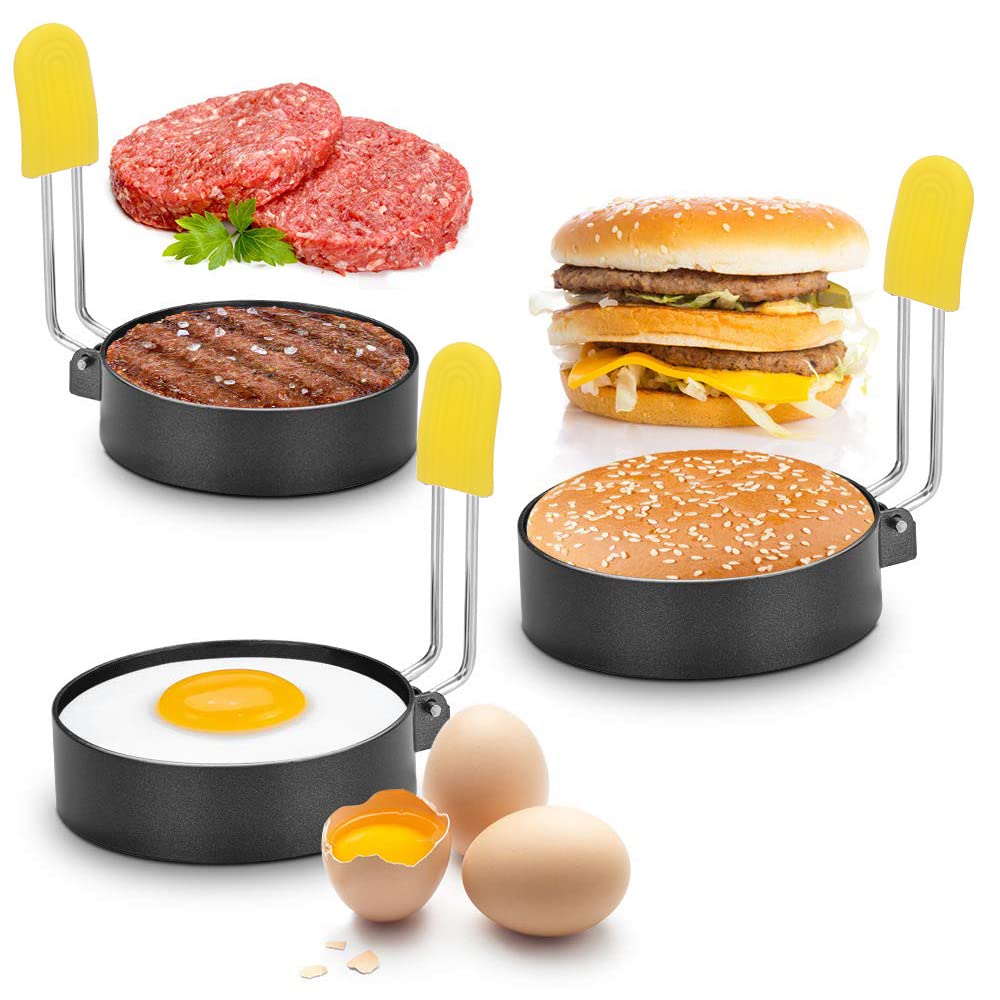 2.9 Inch Nonstick Egg Rings Set of 2 with Silicone Handle - Perfect Round Egg Mold for Frying Eggs, English Muffins, Breakfast Sandwiches - Ideal for Home Kitchen, Camping & Restaurant Cooking