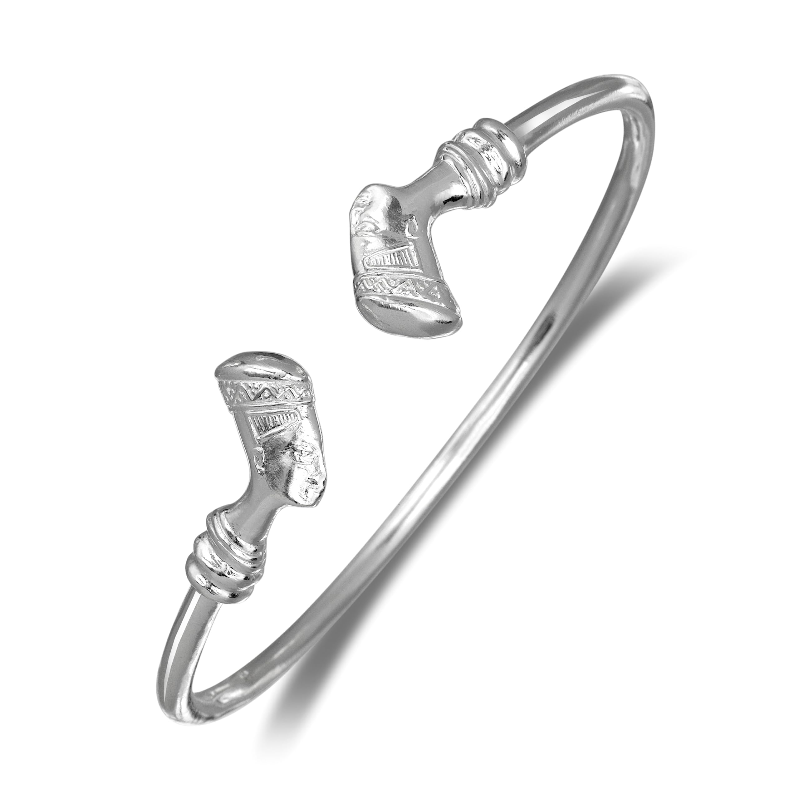 Queen Nefertiti .925 Sterling Silver Thick Plain West Indian Cuff Bangle Bracelet - Jamaican Caribbean Style Jewelry for Women - Perfect for Parties, Weddings & Cultural Events