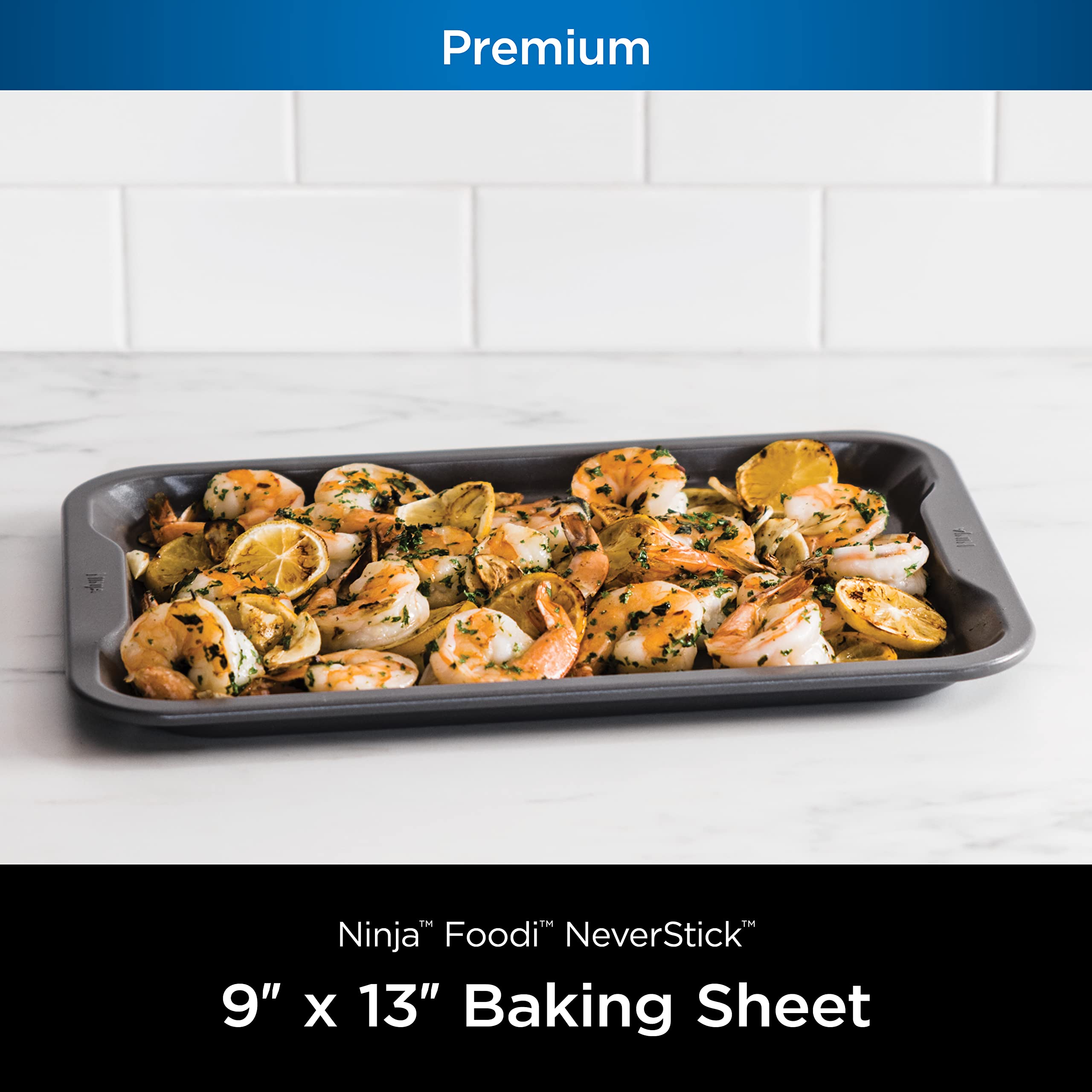 Ninja B30013 Foodi NeverStick Premium 9x13 Inch Nonstick Baking Sheet - Oven Safe to 500°F, Dishwasher Safe, Grey - Perfect for Cookies, Roasting Veggies & Sheet Pan Dinners