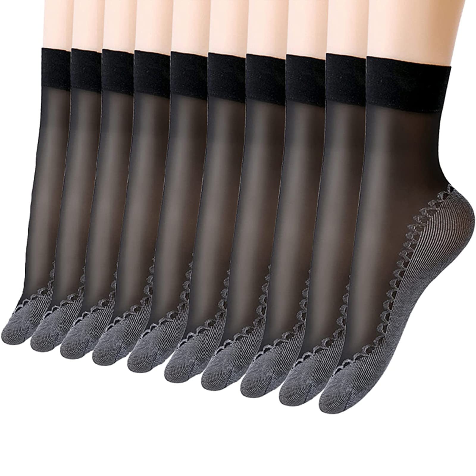 10 Pairs Women's Non-Slip Cotton Socks - Solid Patterned Breathable Mid-Crew Tennis Socks for Women - Perfect for Sports, Workouts & Everyday Comfort