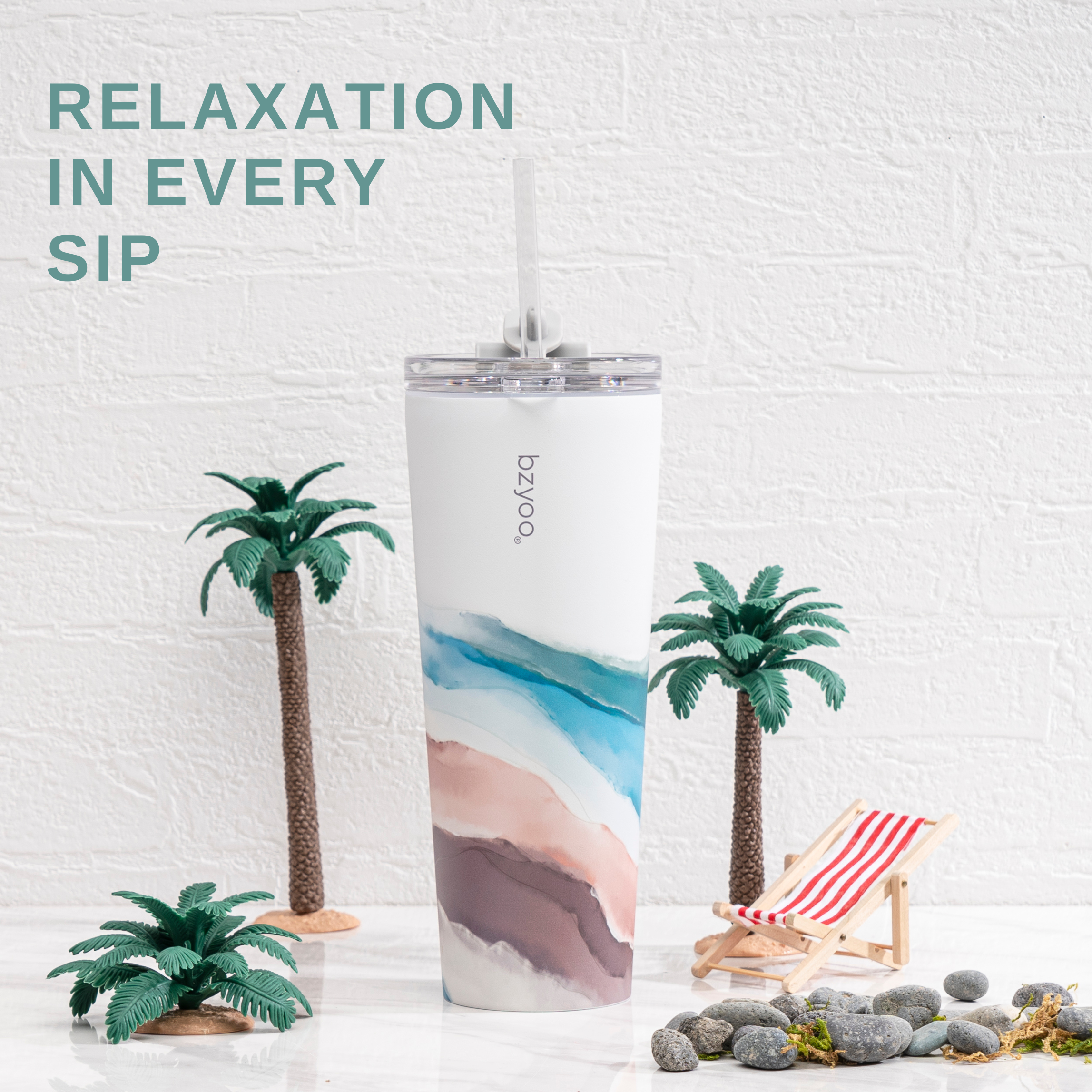 24oz Double Wall Vacuum Insulated Stainless Steel Tumbler with Straw Lid - Ink Landscape Design | Leakproof & Sweatproof | Perfect for Hiking, Camping & Outdoor Activities